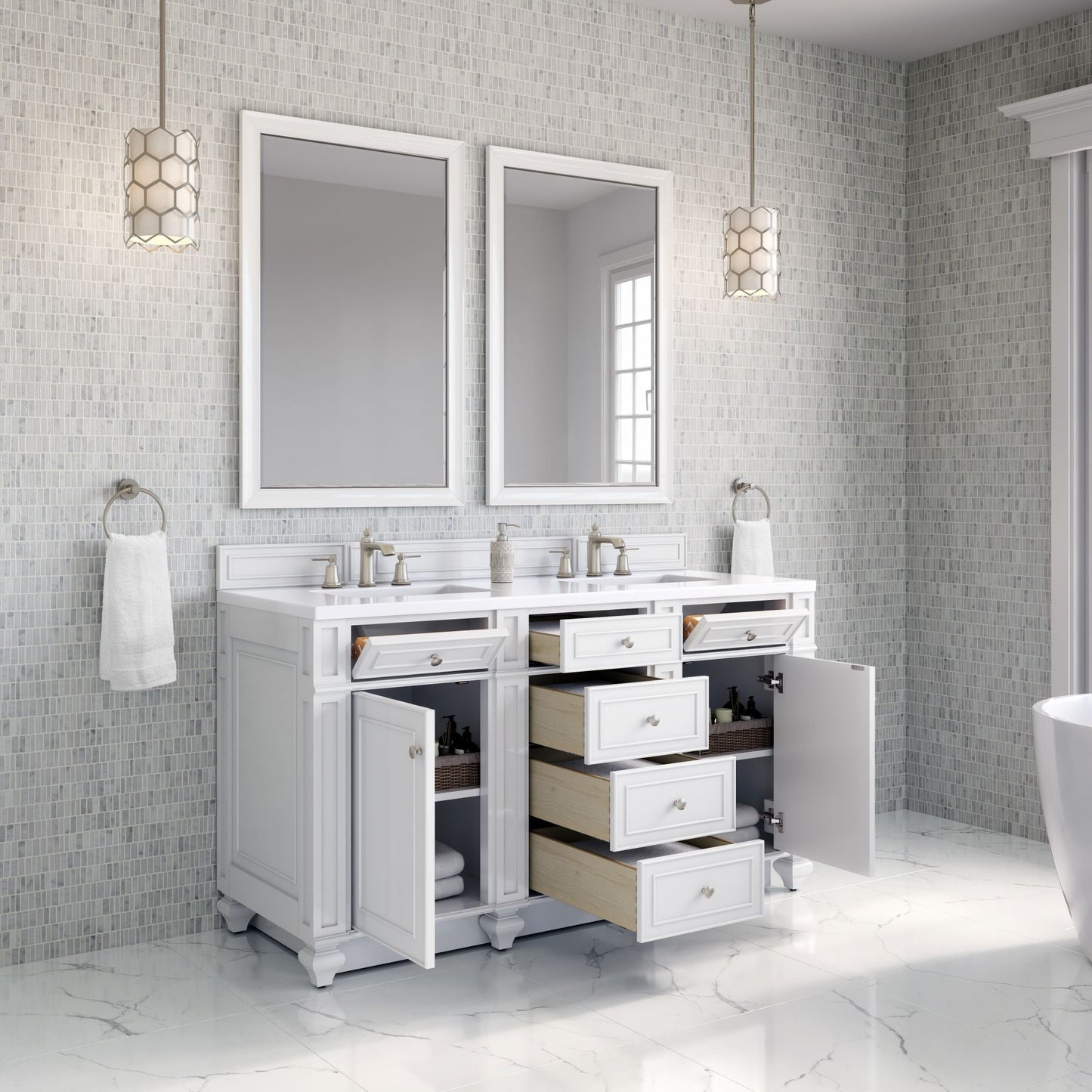 
                  
                    Bristol 60" Double Vanity in Bright White Double bathroom Vanity James Martin Vanities 
                  
                