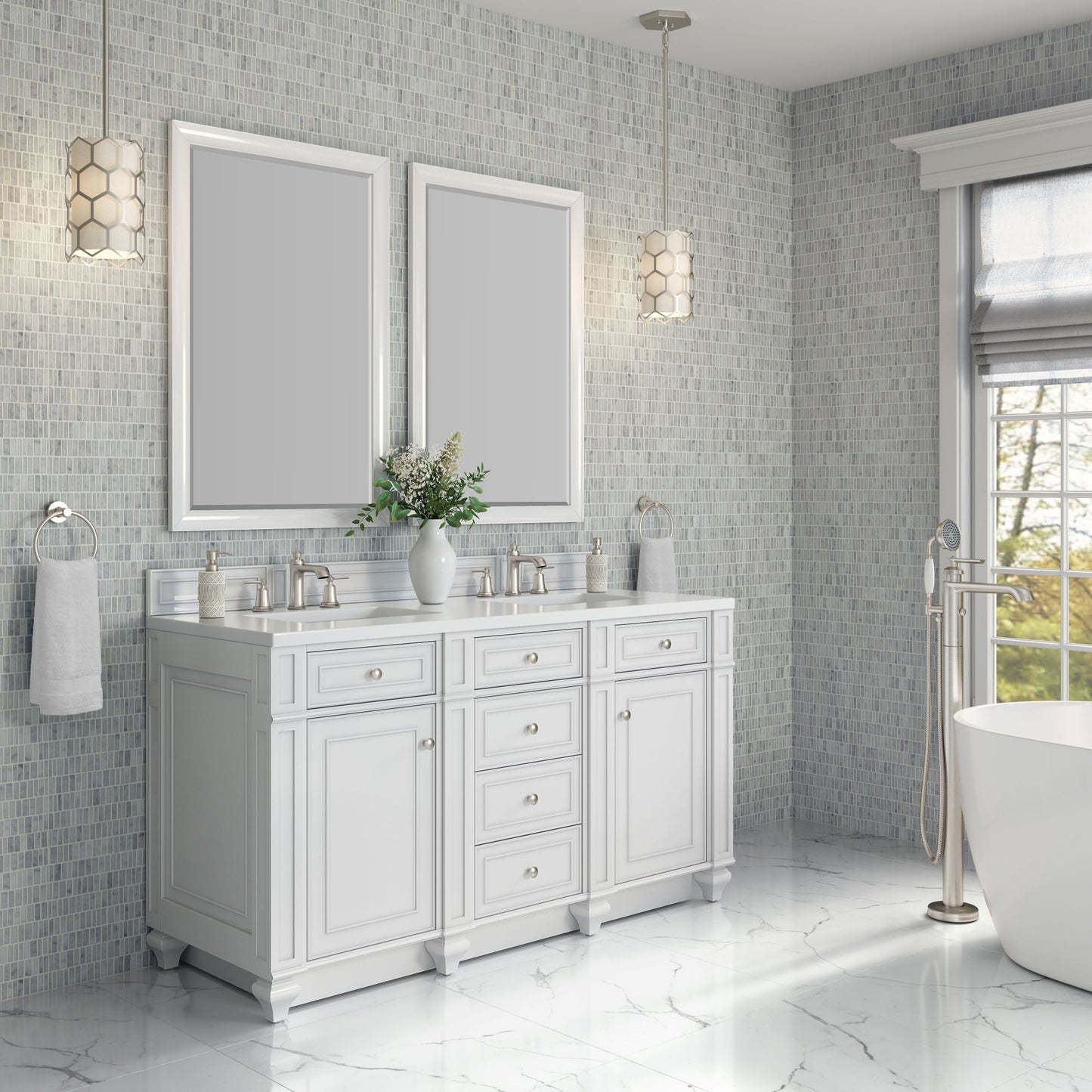 
                  
                    Bristol 60" Double Vanity in Bright White Double bathroom Vanity James Martin Vanities 
                  
                