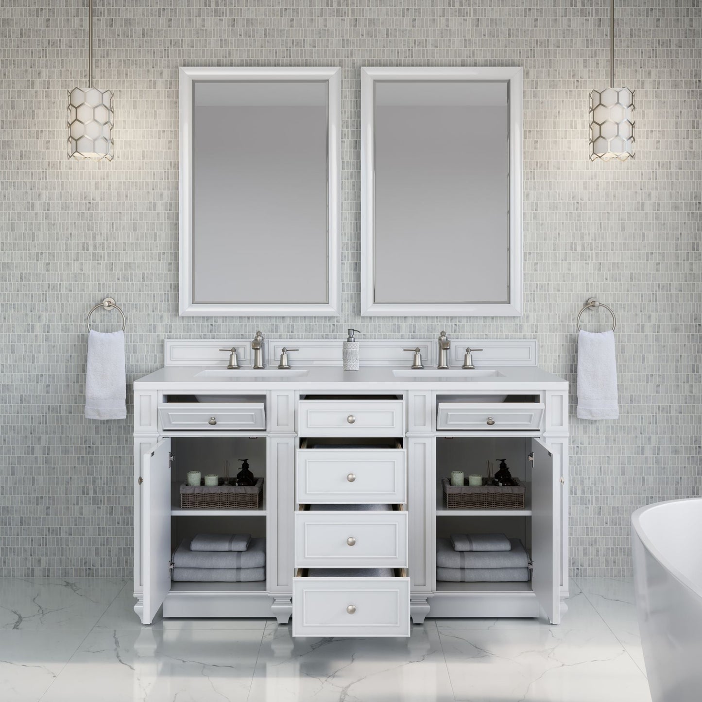 
                  
                    Bristol 60" Double Vanity in Bright White Double bathroom Vanity James Martin Vanities 
                  
                