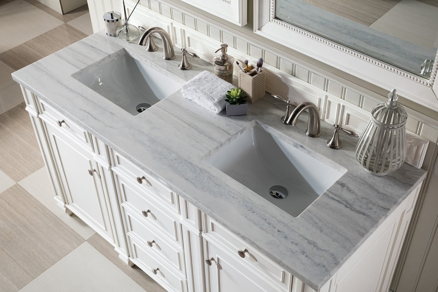 
                  
                    Bristol 60" Double Vanity in Bright White Double bathroom Vanity James Martin Vanities Arctic Fall Solid Surface 
                  
                