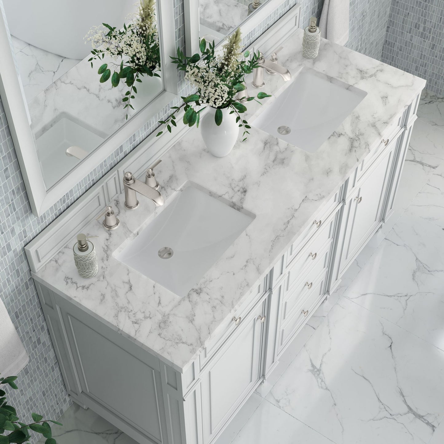 
                  
                    Bristol 60" Double Vanity in Bright White Double bathroom Vanity James Martin Vanities Carrara White Marble 
                  
                