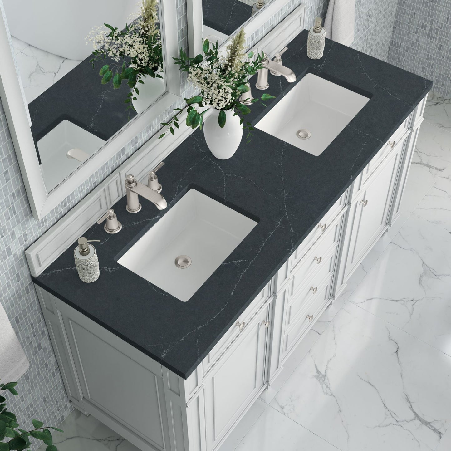 
                  
                    Bristol 60" Double Vanity in Bright White Double bathroom Vanity James Martin Vanities Charcoal Soapstone Silestone 
                  
                