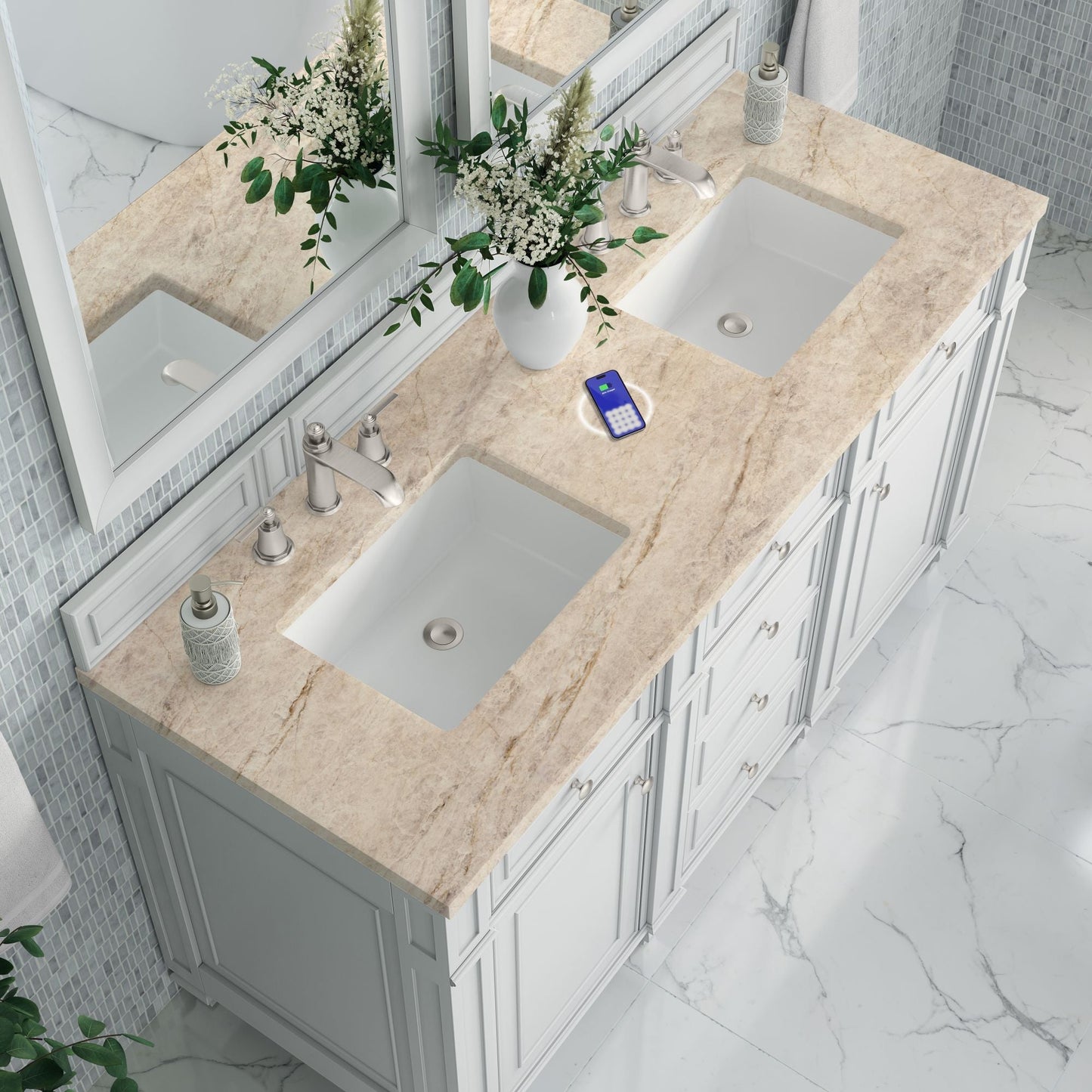 
                  
                    Bristol 60" Double Vanity in Bright White Double bathroom Vanity James Martin Vanities FreePower-Enabled Tajnar Eclos 
                  
                