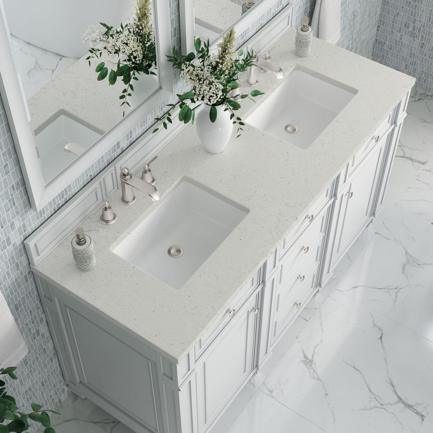 
                  
                    Bristol 60" Double Vanity in Bright White Double bathroom Vanity James Martin Vanities Lime Delight Silestone 
                  
                