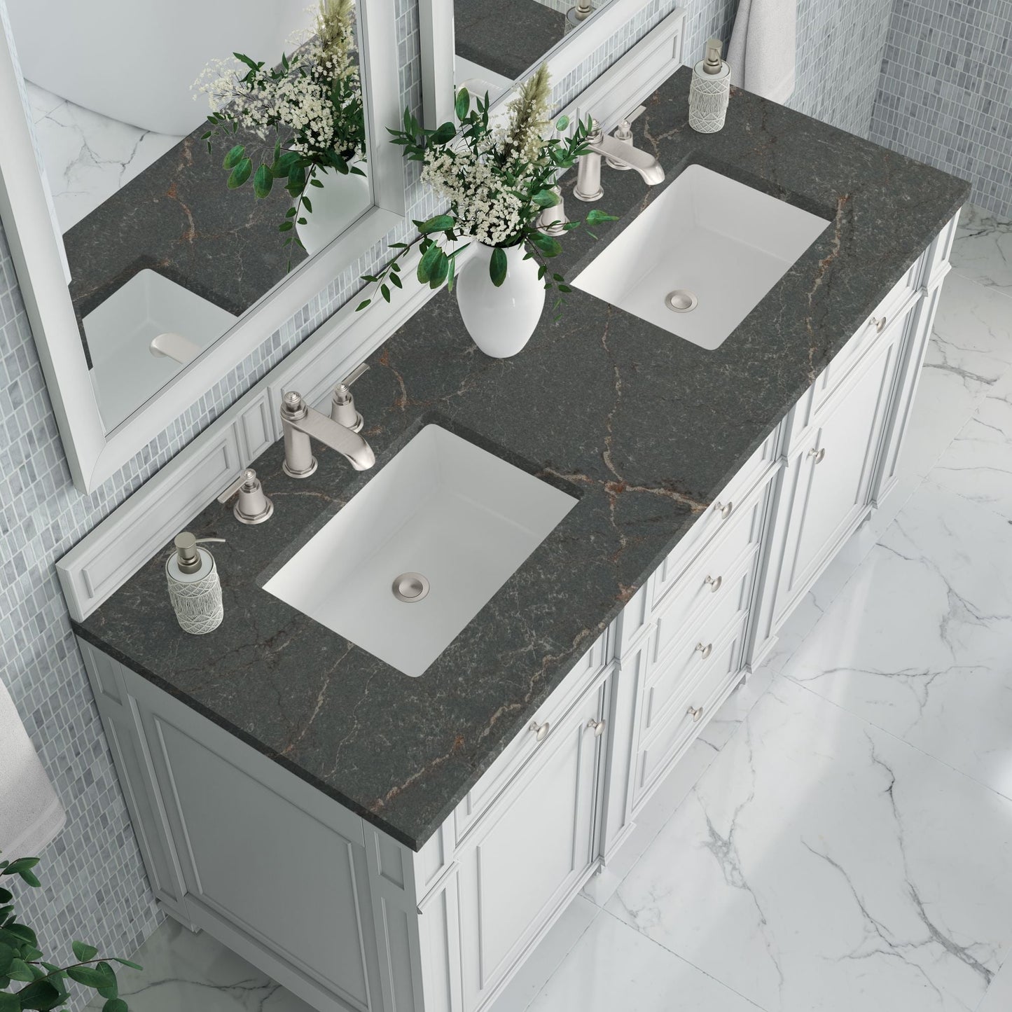 
                  
                    Bristol 60" Double Vanity in Bright White Double bathroom Vanity James Martin Vanities Parisien Bleu Silestone 
                  
                