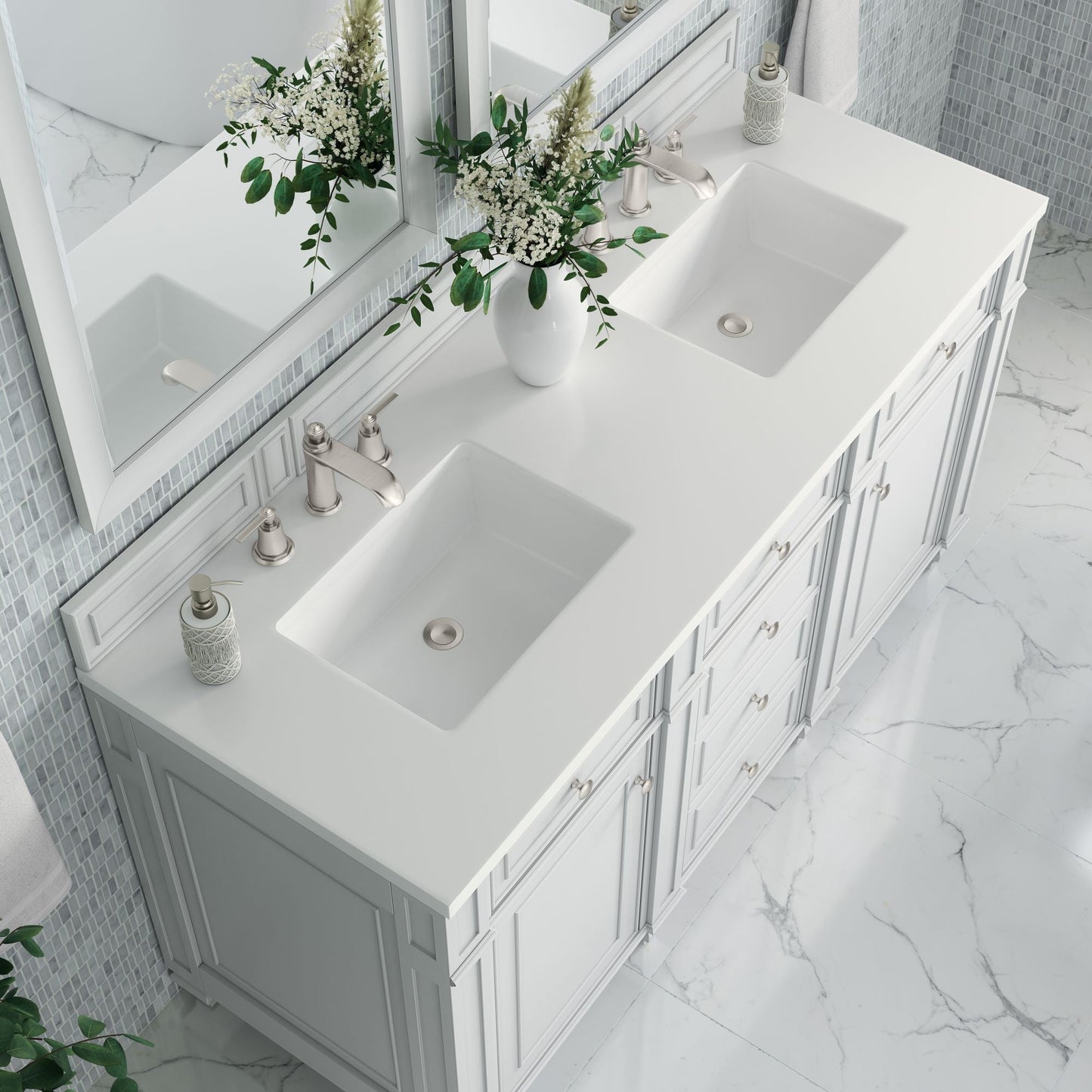 
                  
                    Bristol 60" Double Vanity in Bright White Double bathroom Vanity James Martin Vanities White Zeus Silestone 
                  
                