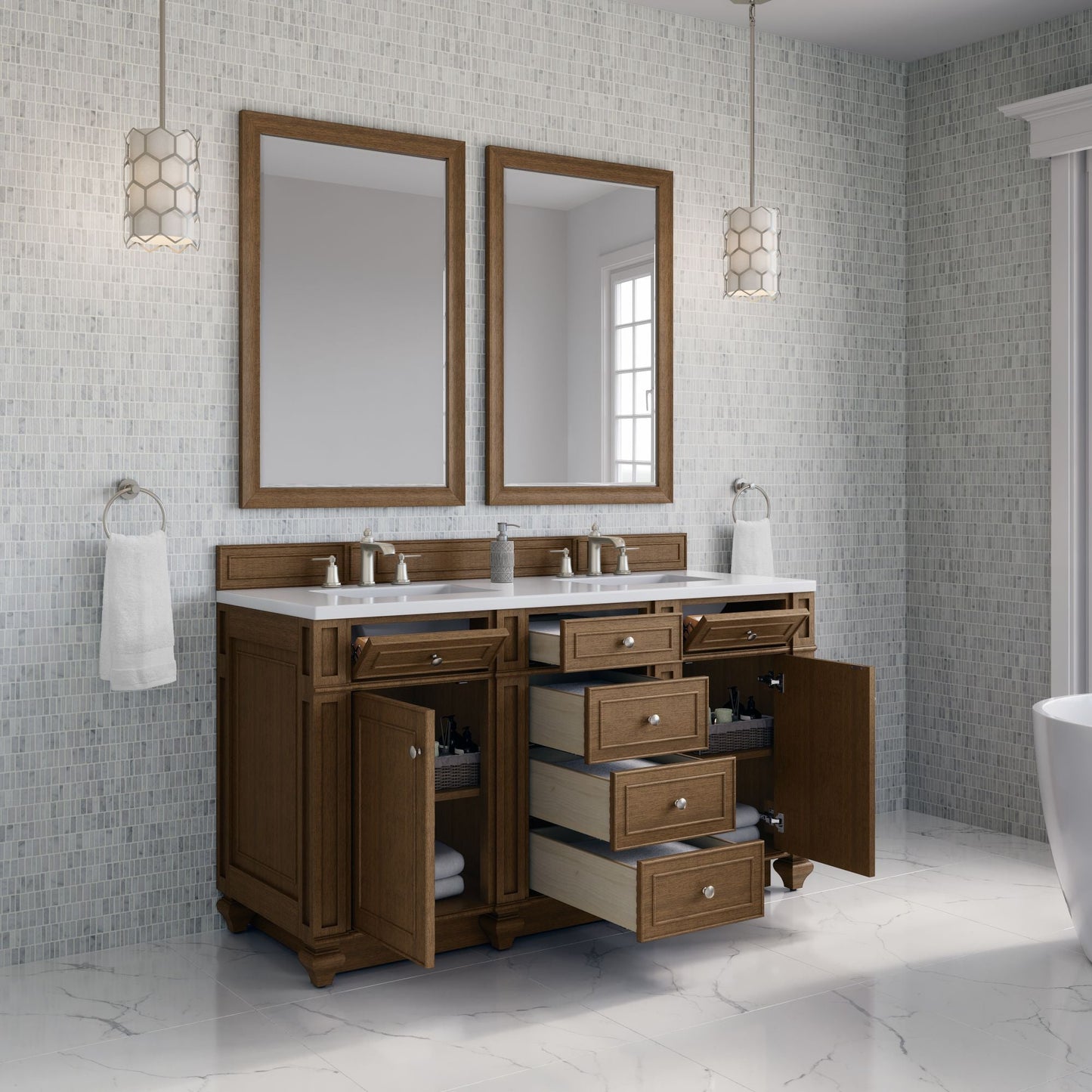 
                  
                    Bristol 60" Double Vanity in Saddle Brown Double bathroom Vanity James Martin Vanities 
                  
                
