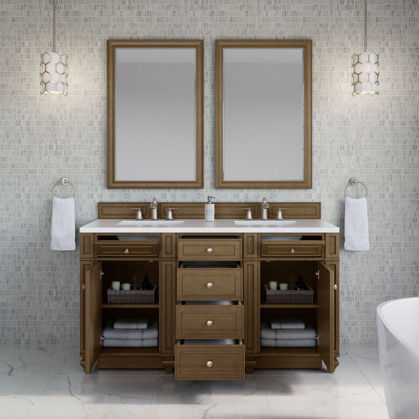 
                  
                    Bristol 60" Double Vanity in Saddle Brown Double bathroom Vanity James Martin Vanities 
                  
                