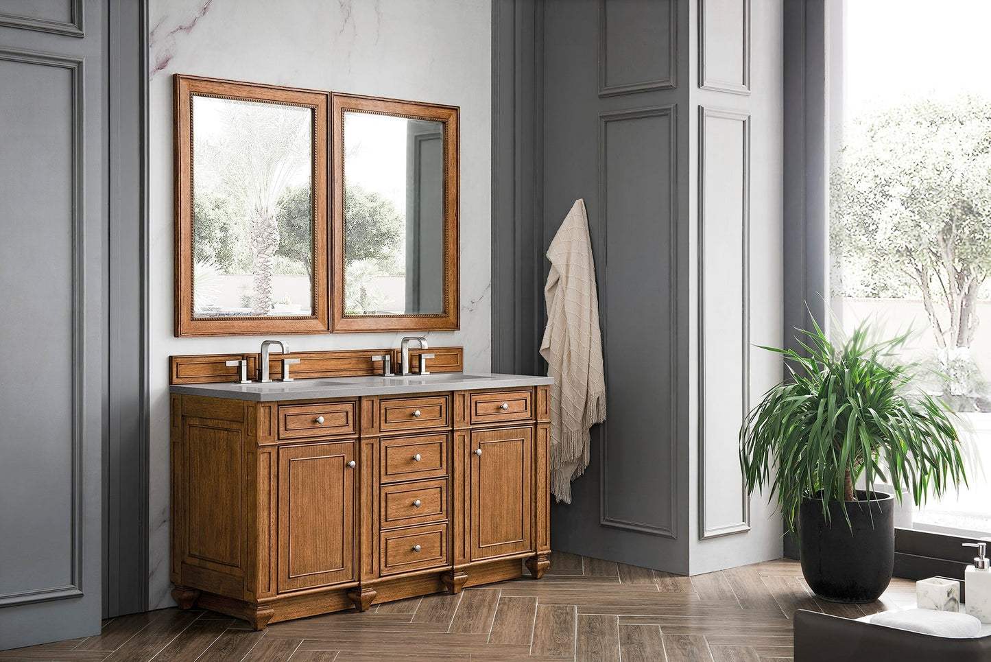 
                  
                    Bristol 60" Double Vanity in Saddle Brown Double bathroom Vanity James Martin Vanities 
                  
                