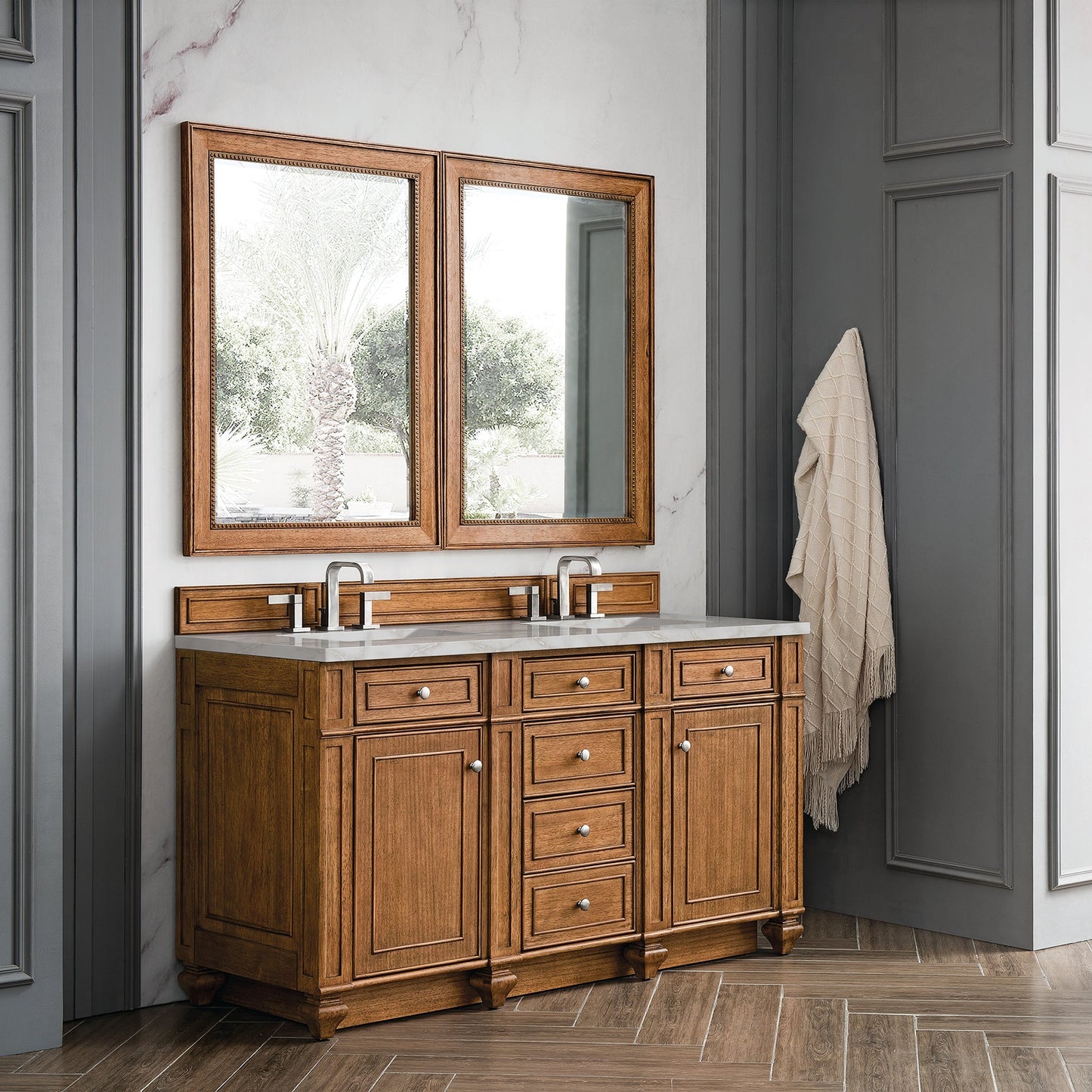 
                  
                    Bristol 60" Double Vanity in Saddle Brown Double bathroom Vanity James Martin Vanities 
                  
                