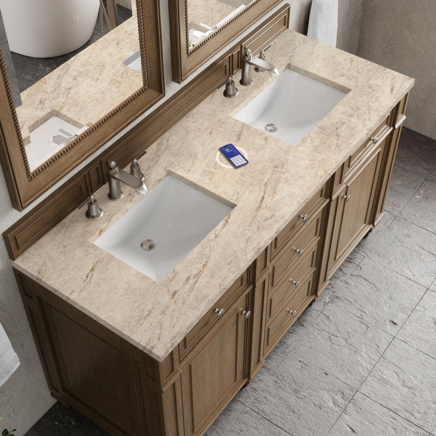 
                  
                    Bristol 60" Double Vanity in Saddle Brown Double bathroom Vanity James Martin Vanities FreePower-Enabled Tajnar Eclos 
                  
                