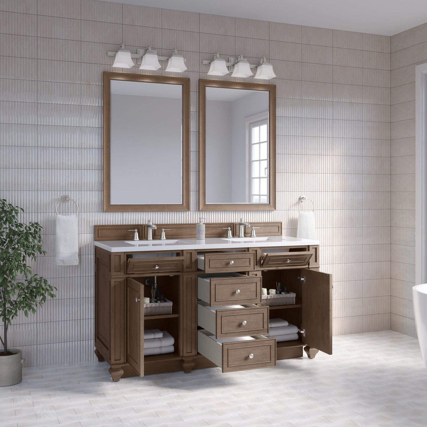 
                  
                    Bristol 60" Double Vanity in Whitewashed Walnut Double bathroom Vanity James Martin Vanities 
                  
                