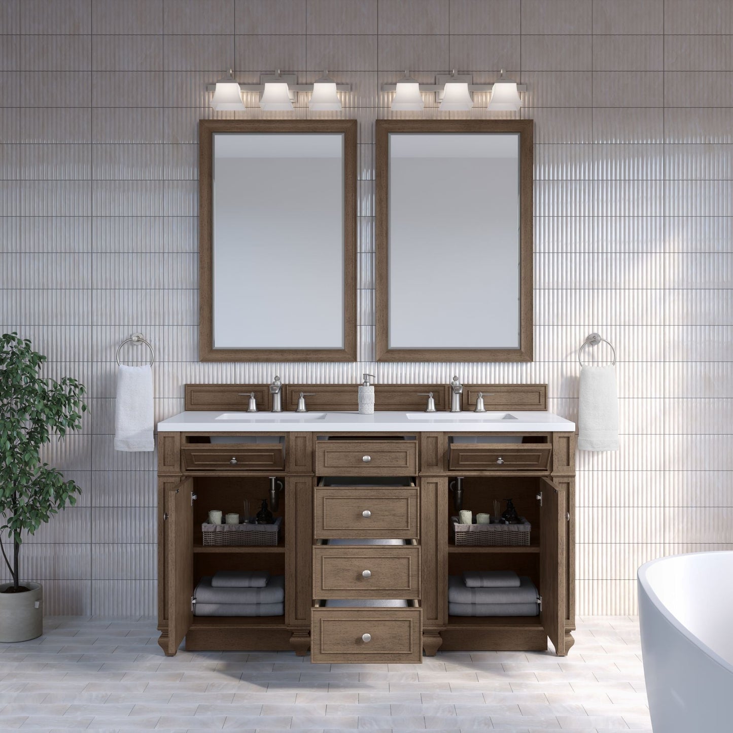 
                  
                    Bristol 60" Double Vanity in Whitewashed Walnut Double bathroom Vanity James Martin Vanities 
                  
                