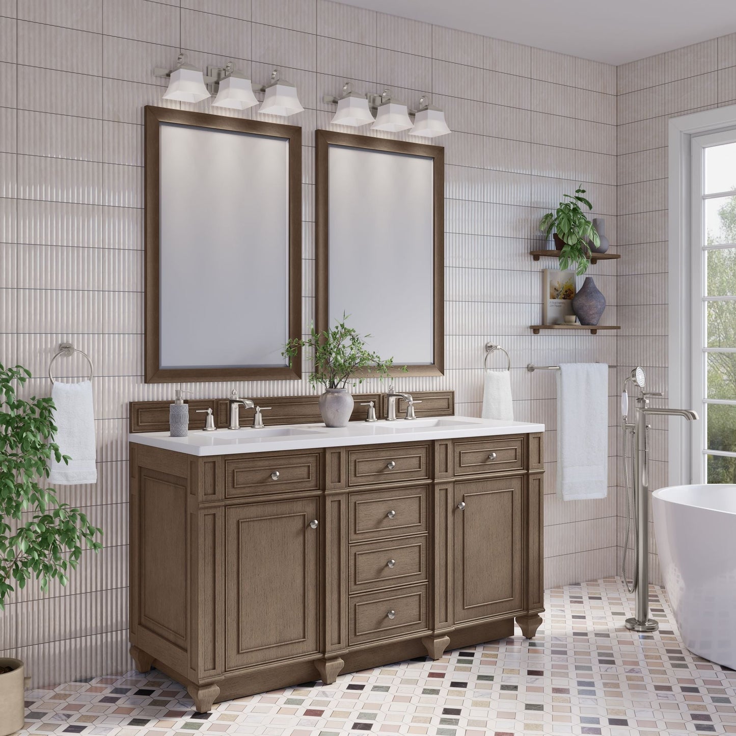 
                  
                    Bristol 60" Double Vanity in Whitewashed Walnut Double bathroom Vanity James Martin Vanities 
                  
                