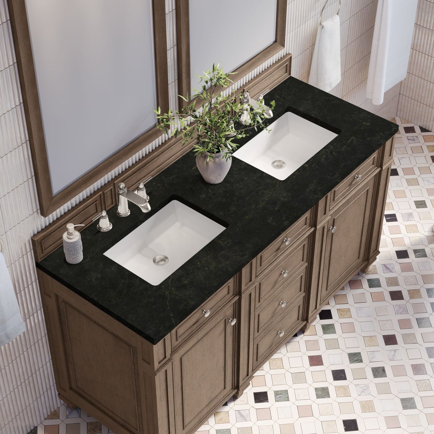 
                  
                    Bristol 60" Double Vanity in Whitewashed Walnut Double bathroom Vanity James Martin Vanities Phantome Eclos 
                  
                