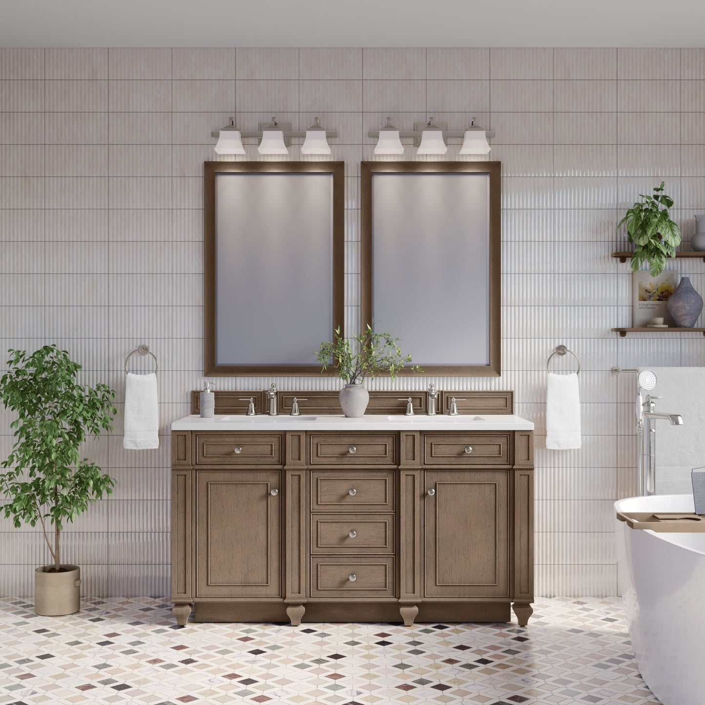 Bristol 60" Double Vanity in Whitewashed Walnut Double bathroom Vanity James Martin Vanities Select Your Top 