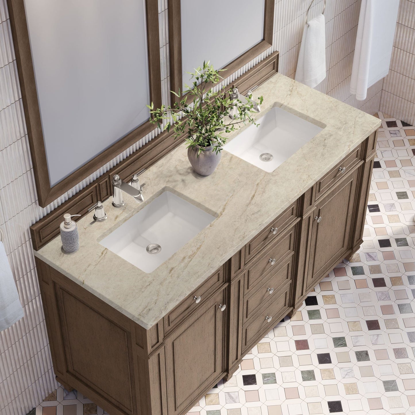 
                  
                    Bristol 60" Double Vanity in Whitewashed Walnut Double bathroom Vanity James Martin Vanities Tajnar Eclos 
                  
                