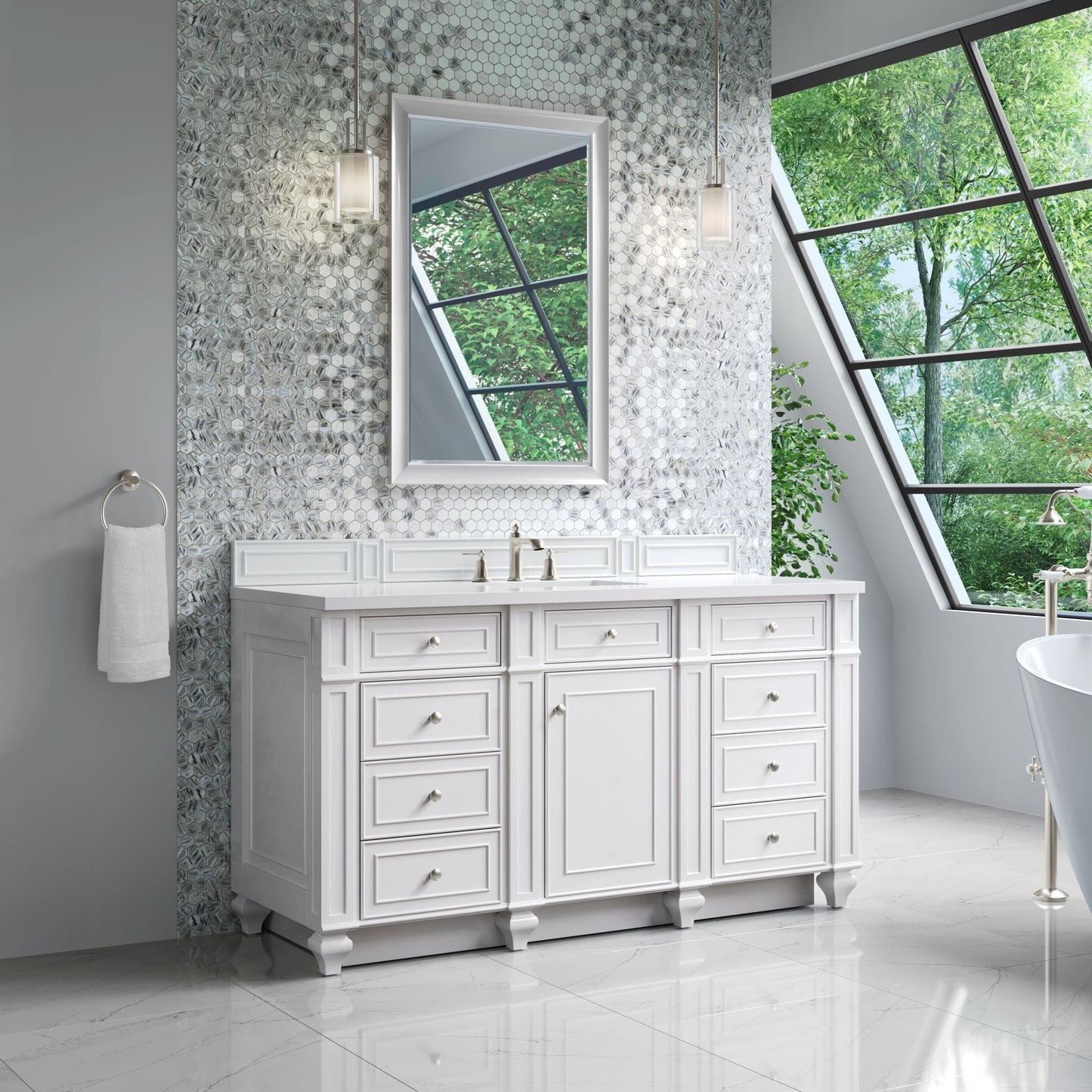 
                  
                    Bristol 60" Single Vanity in Bright White Double bathroom Vanity James Martin Vanities 
                  
                
