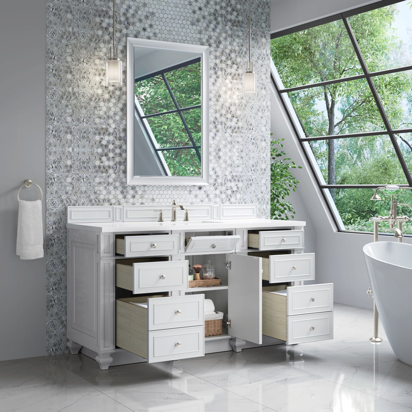 
                  
                    Bristol 60" Single Vanity in Bright White Double bathroom Vanity James Martin Vanities 
                  
                