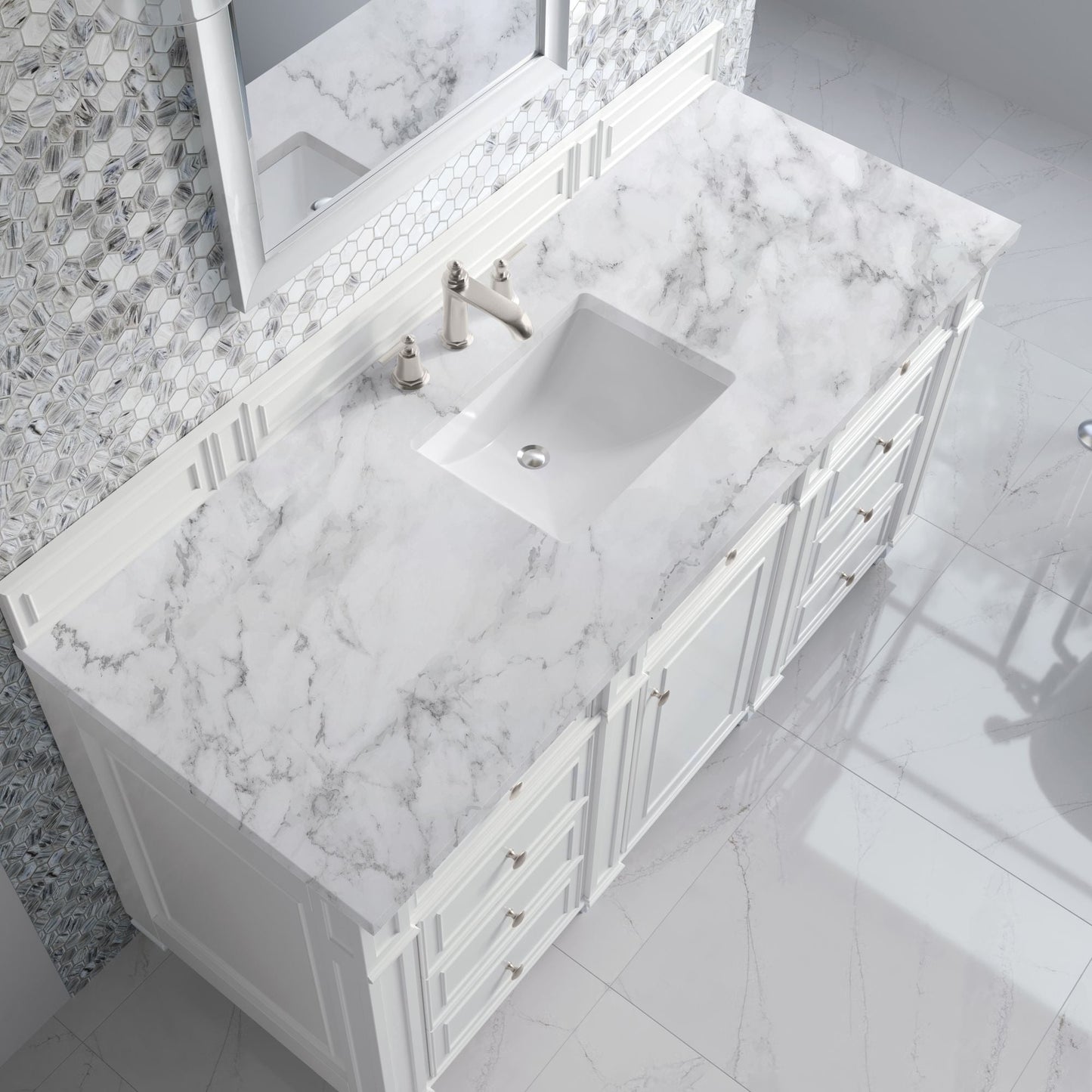 
                  
                    Bristol 60" Single Vanity in Bright White Double bathroom Vanity James Martin Vanities Carrara White Marble 
                  
                