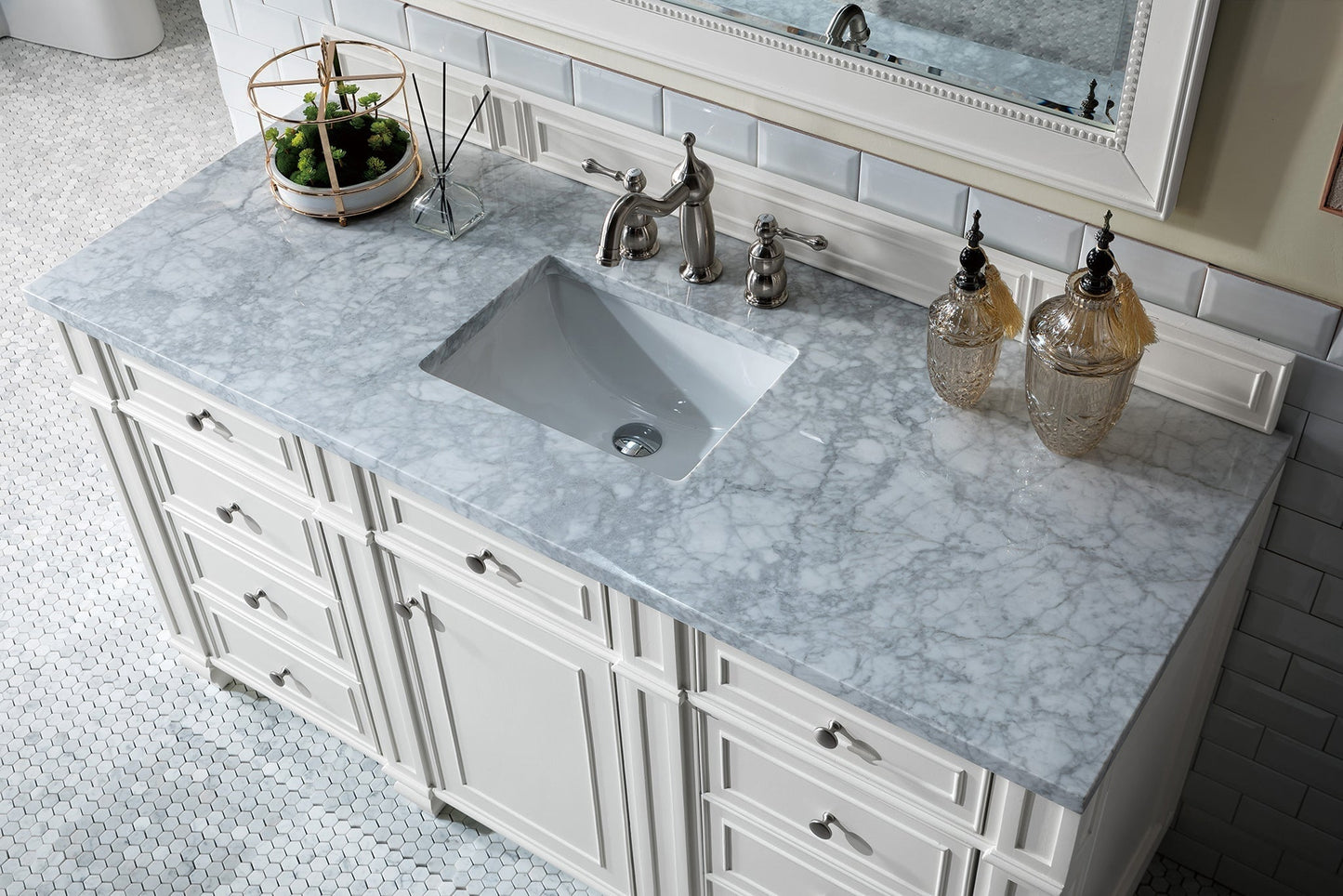 
                  
                    Bristol 60" Single Vanity in Bright White Double bathroom Vanity James Martin Vanities Carrara White Marble 
                  
                