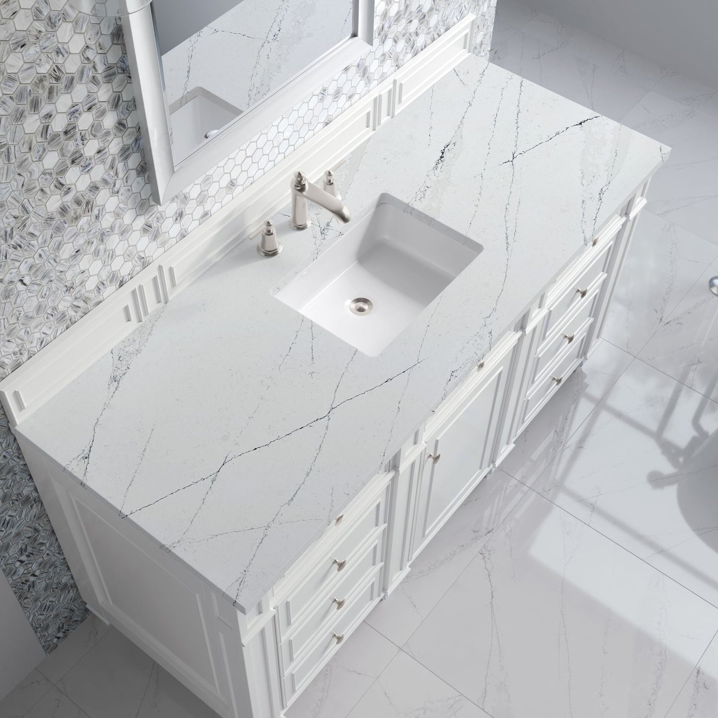 
                  
                    Bristol 60" Single Vanity in Bright White Double bathroom Vanity James Martin Vanities Ethereal Noctis Silestone 
                  
                