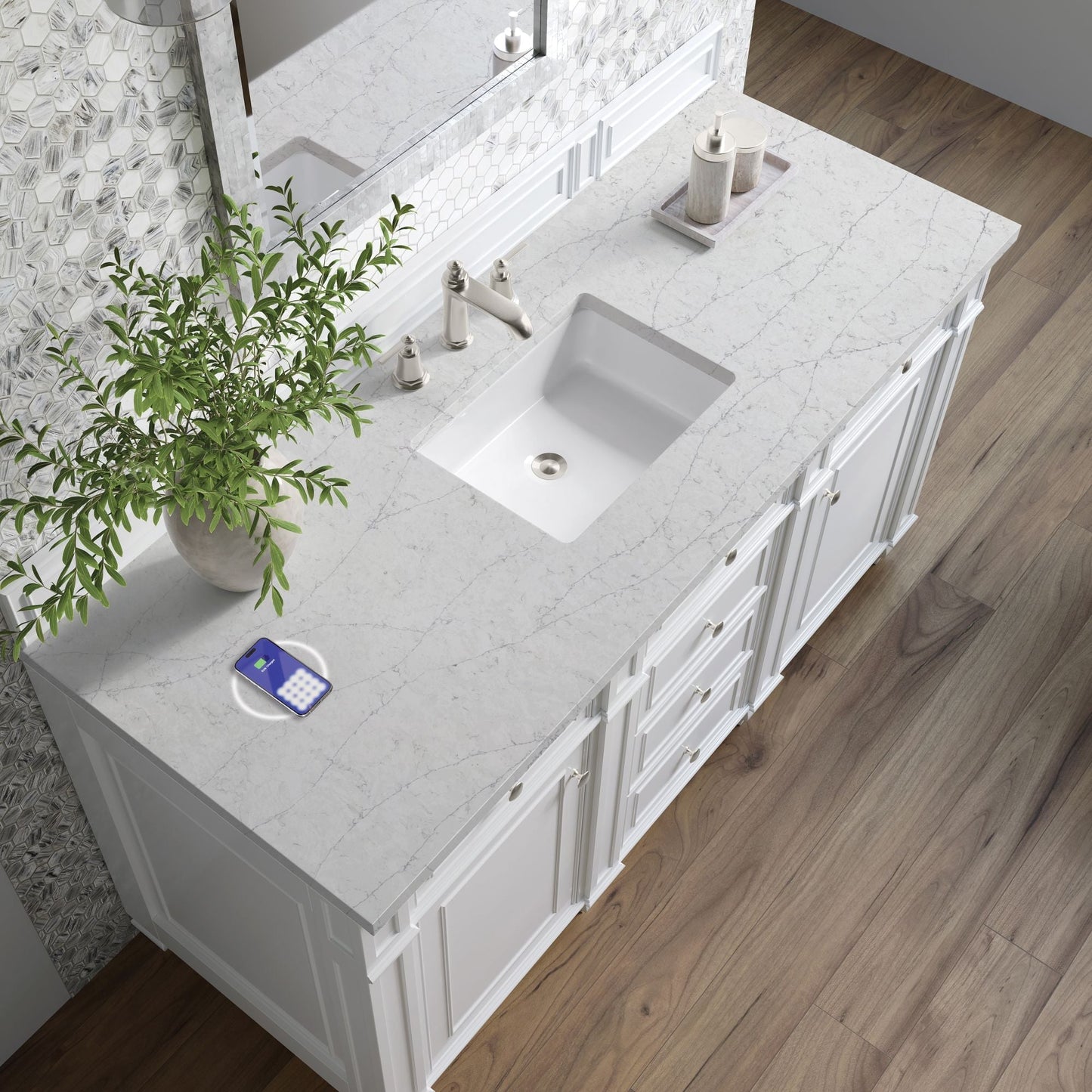 
                  
                    Bristol 60" Single Vanity in Bright White Double bathroom Vanity James Martin Vanities FreePower-Enabled Eternal Jasmine Pearl Silestone 
                  
                
