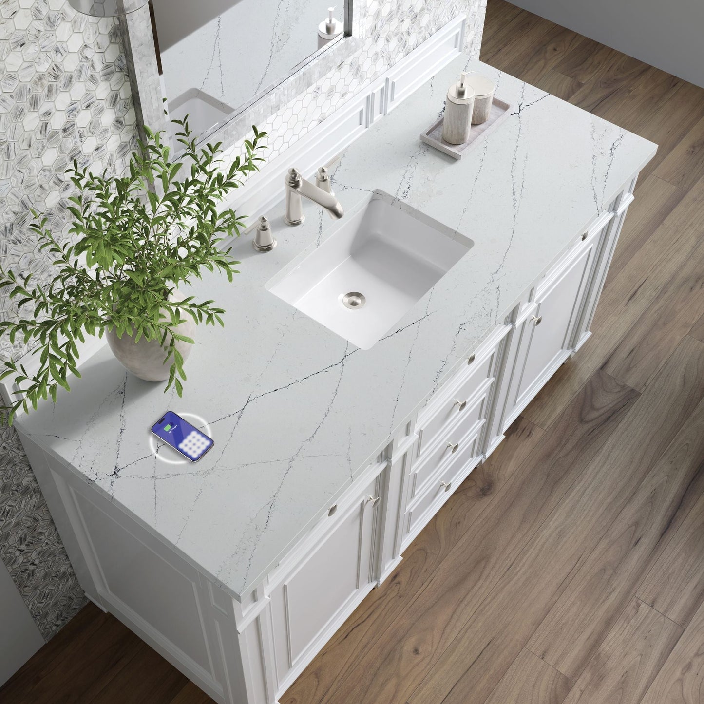 
                  
                    Bristol 60" Single Vanity in Bright White Double bathroom Vanity James Martin Vanities FreePower-Enabled Ethereal Noctis Silestone 
                  
                
