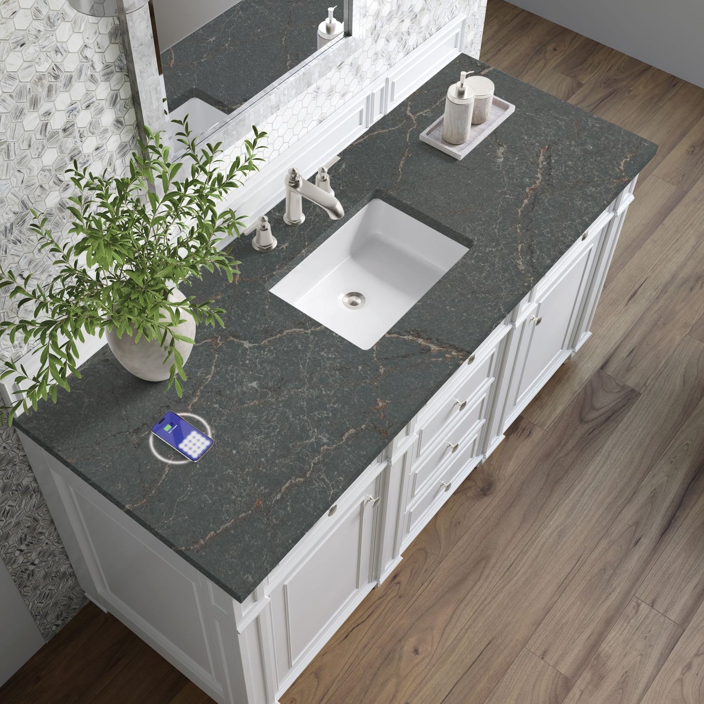 
                  
                    Bristol 60" Single Vanity in Bright White Double bathroom Vanity James Martin Vanities FreePower-Enabled Parisien Bleu Silestone 
                  
                