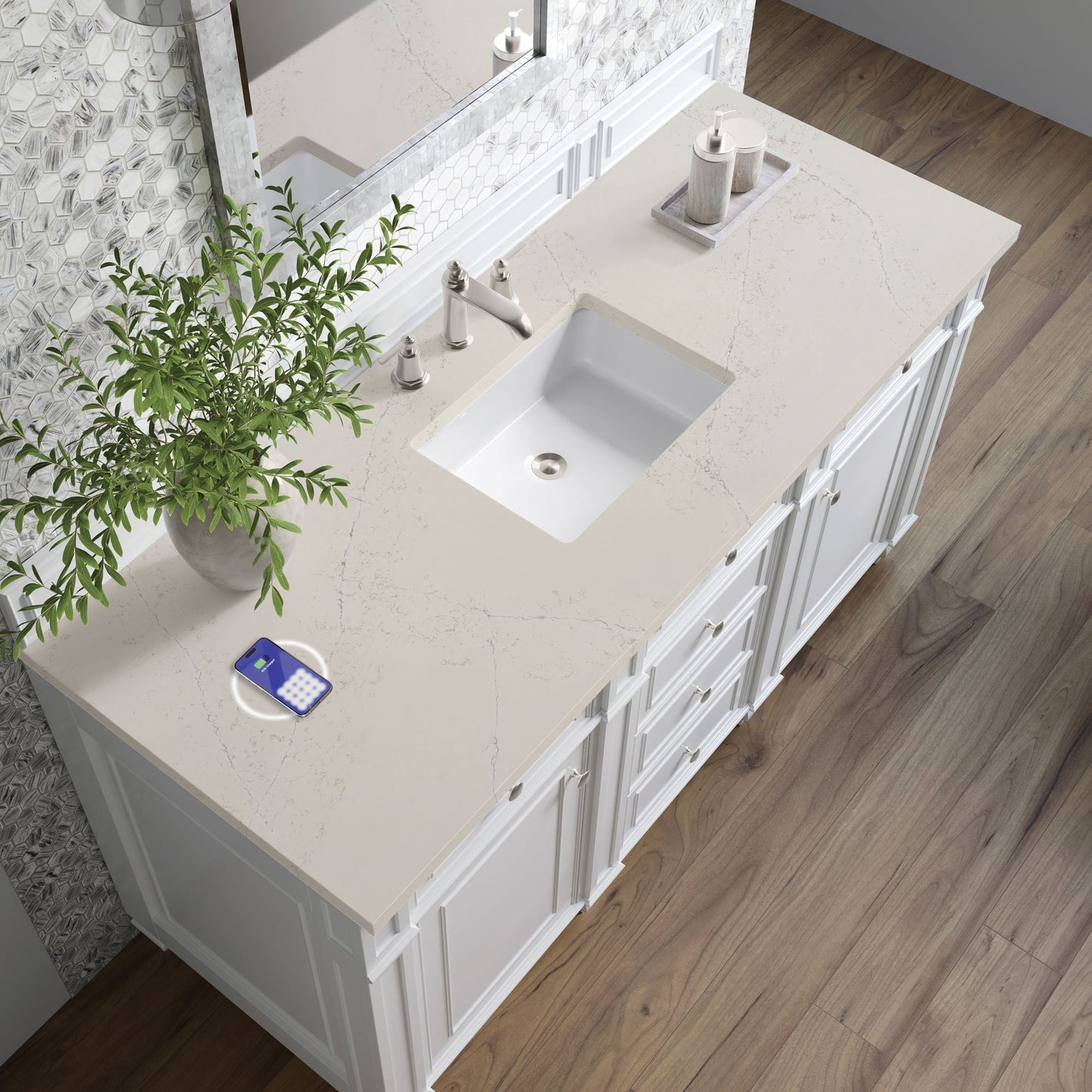 
                  
                    Bristol 60" Single Vanity in Bright White Double bathroom Vanity James Martin Vanities FreePower-Enabled Siberian Silestone 
                  
                
