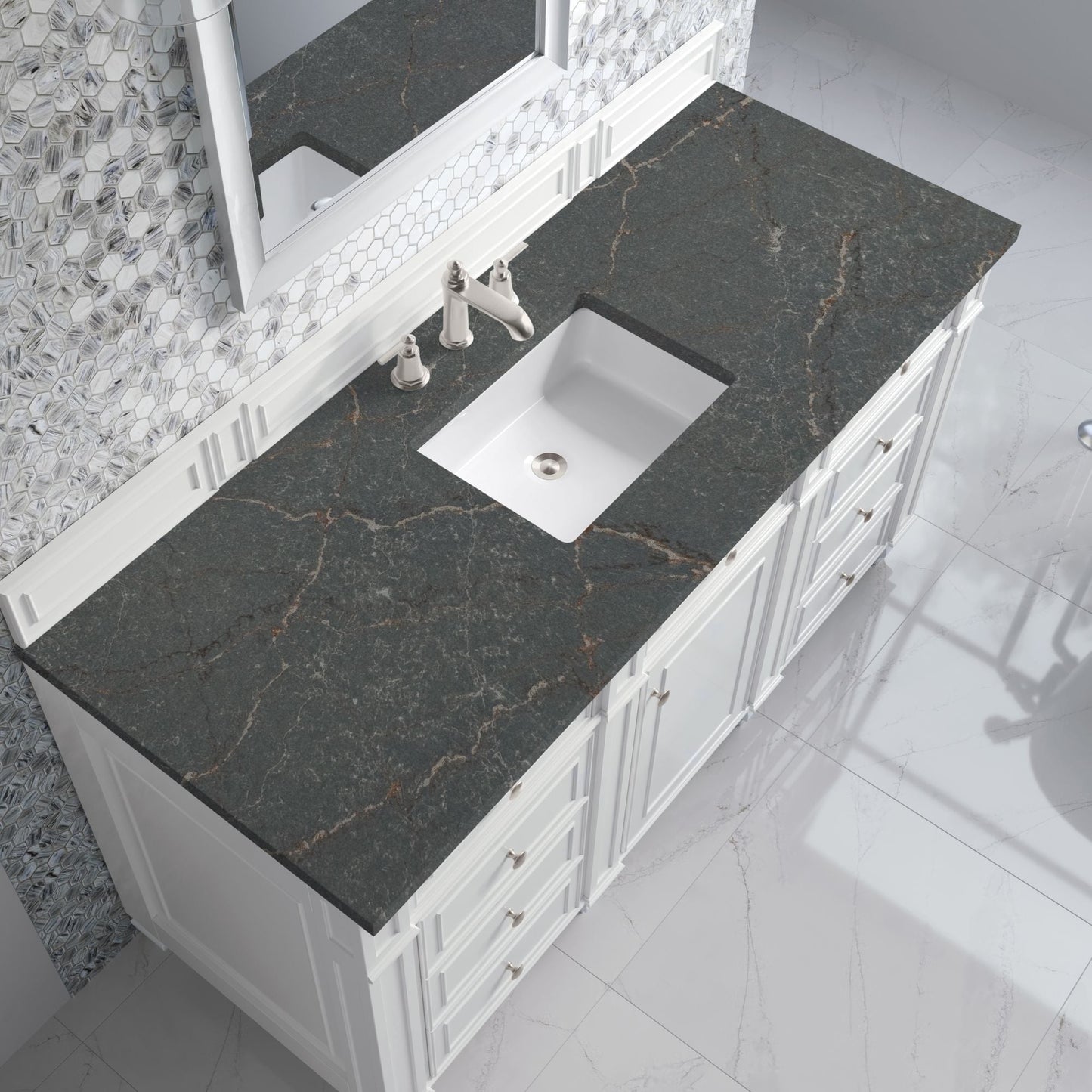 
                  
                    Bristol 60" Single Vanity in Bright White Double bathroom Vanity James Martin Vanities Parisien Bleu Silestone 
                  
                
