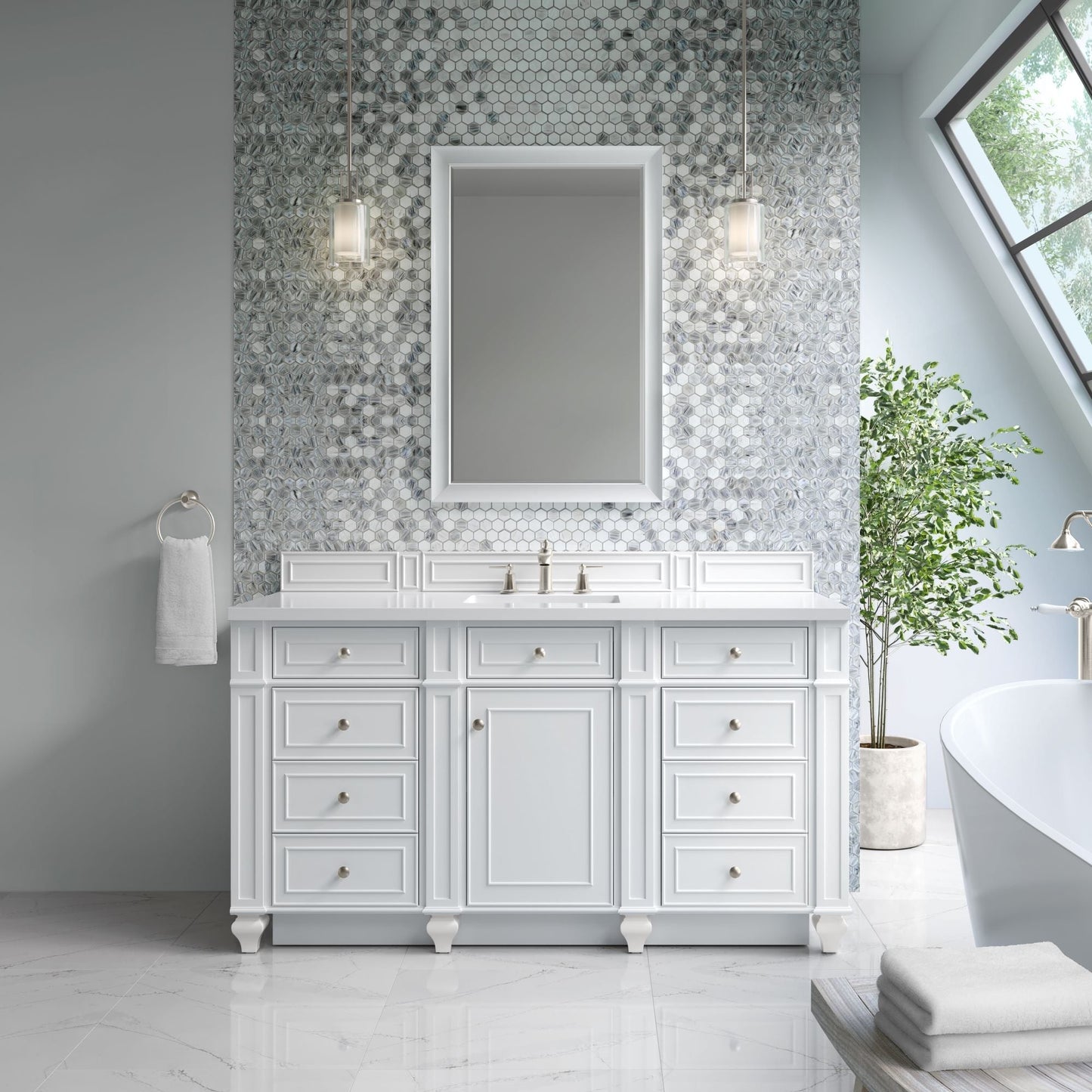Bristol 60" Single Vanity in Bright White Double bathroom Vanity James Martin Vanities Select Your Top 