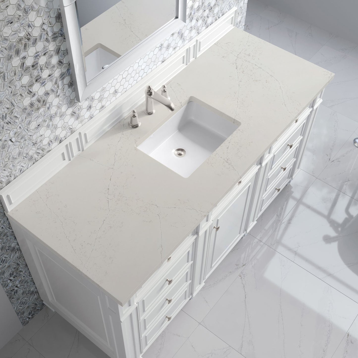 
                  
                    Bristol 60" Single Vanity in Bright White Double bathroom Vanity James Martin Vanities Siberian Silestone 
                  
                