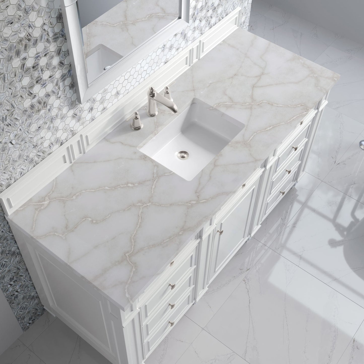 
                  
                    Bristol 60" Single Vanity in Bright White Double bathroom Vanity James Martin Vanities Victorian Silver Silestone 
                  
                