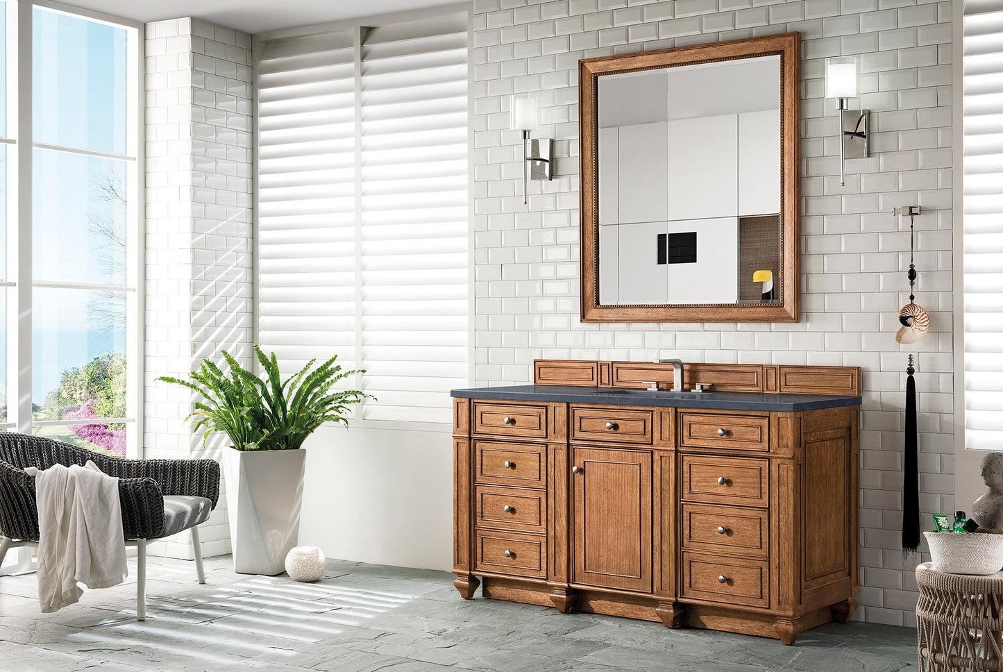 
                  
                    Bristol 60" Single Vanity in Saddle Brown Double bathroom Vanity James Martin Vanities Charcoal Soapstone Silestone 
                  
                