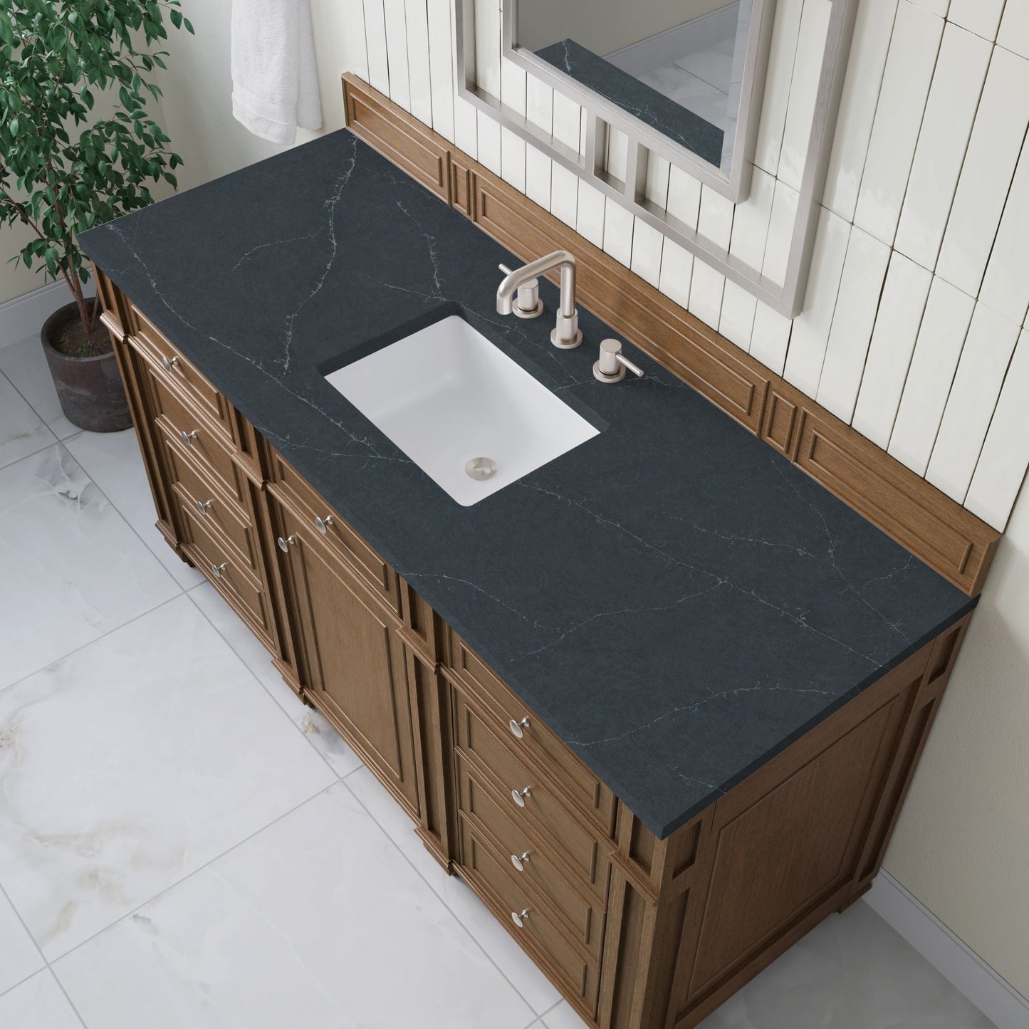
                  
                    Bristol 60" Single Vanity in Saddle Brown Double bathroom Vanity James Martin Vanities Charcoal Soapstone Silestone 
                  
                