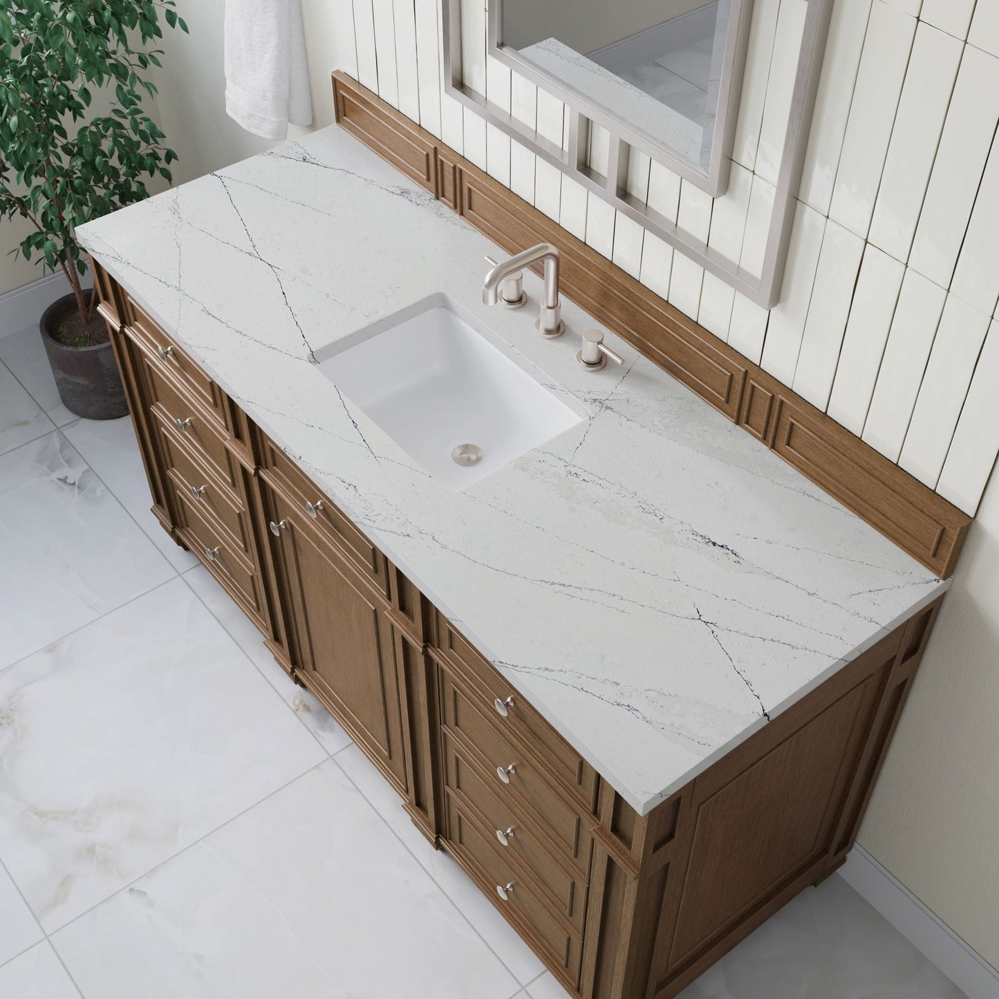 
                  
                    Bristol 60" Single Vanity in Saddle Brown Double bathroom Vanity James Martin Vanities Ethereal Noctis Silestone 
                  
                