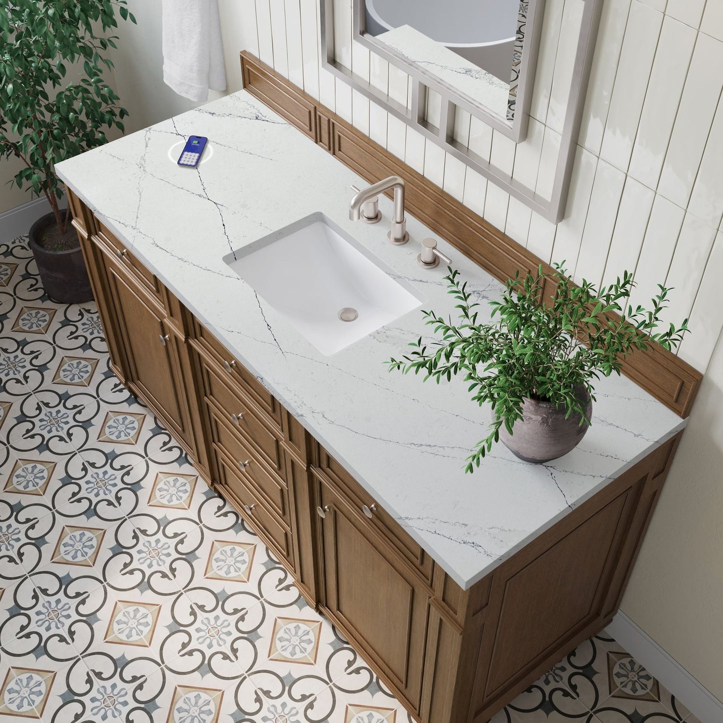 
                  
                    Bristol 60" Single Vanity in Saddle Brown Double bathroom Vanity James Martin Vanities FreePower-Enabled Ethereal Noctis Silestone 
                  
                