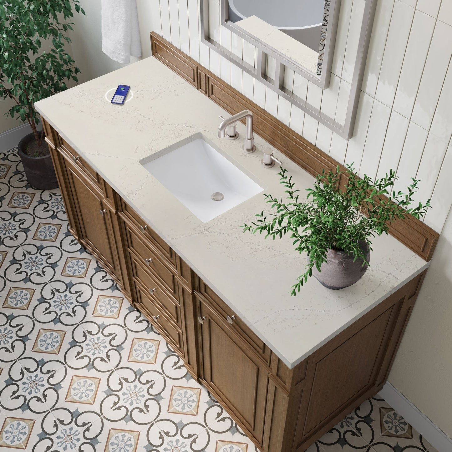 
                  
                    Bristol 60" Single Vanity in Saddle Brown Double bathroom Vanity James Martin Vanities FreePower-Enabled Siberian Silestone 
                  
                