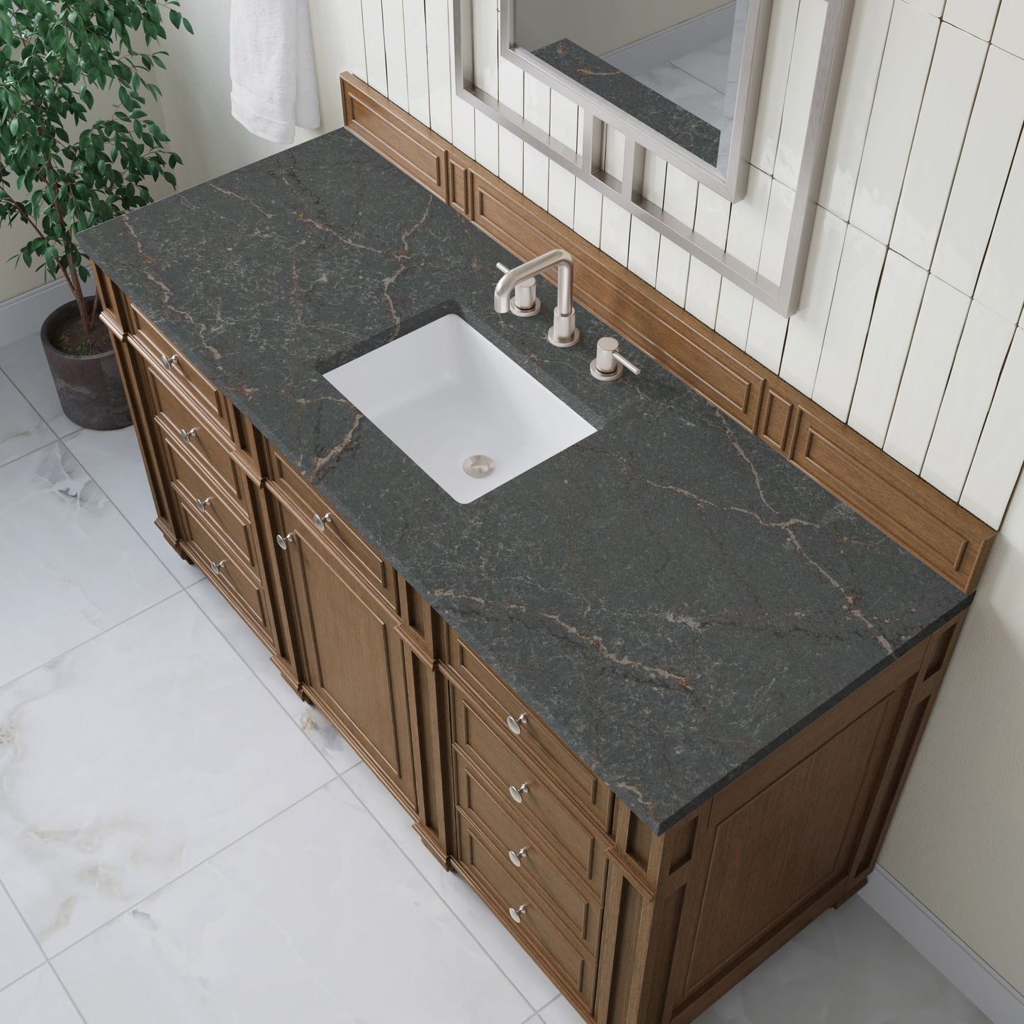 
                  
                    Bristol 60" Single Vanity in Saddle Brown Double bathroom Vanity James Martin Vanities Parisien Bleu Silestone 
                  
                