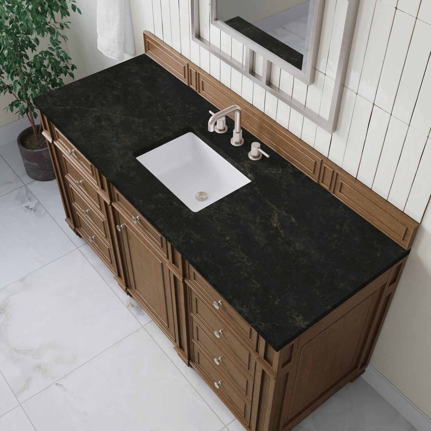 
                  
                    Bristol 60" Single Vanity in Saddle Brown Double bathroom Vanity James Martin Vanities Phantome Eclos 
                  
                