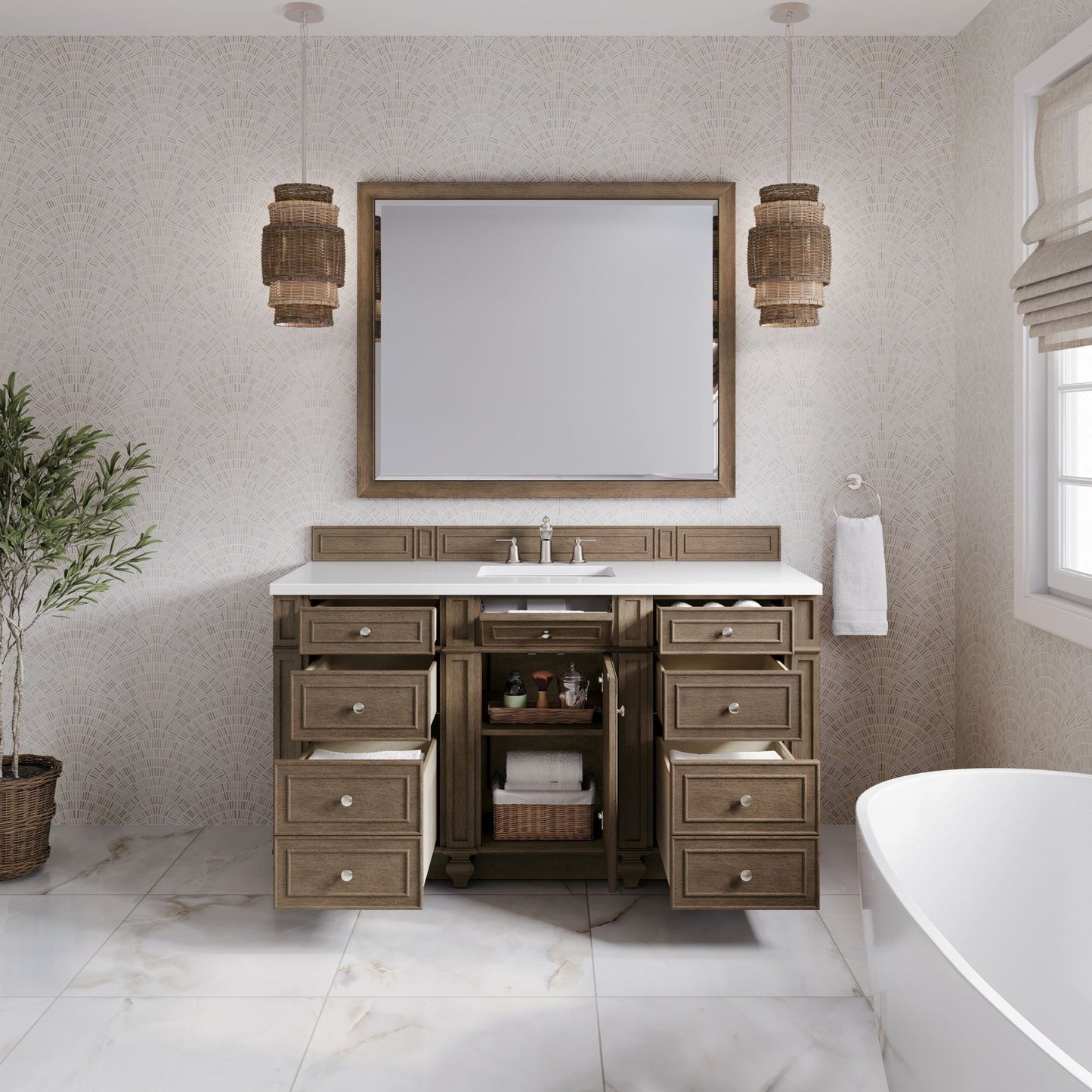 
                  
                    Bristol 60" Single Vanity in Whitewashed Walnut Double bathroom Vanity James Martin Vanities 
                  
                