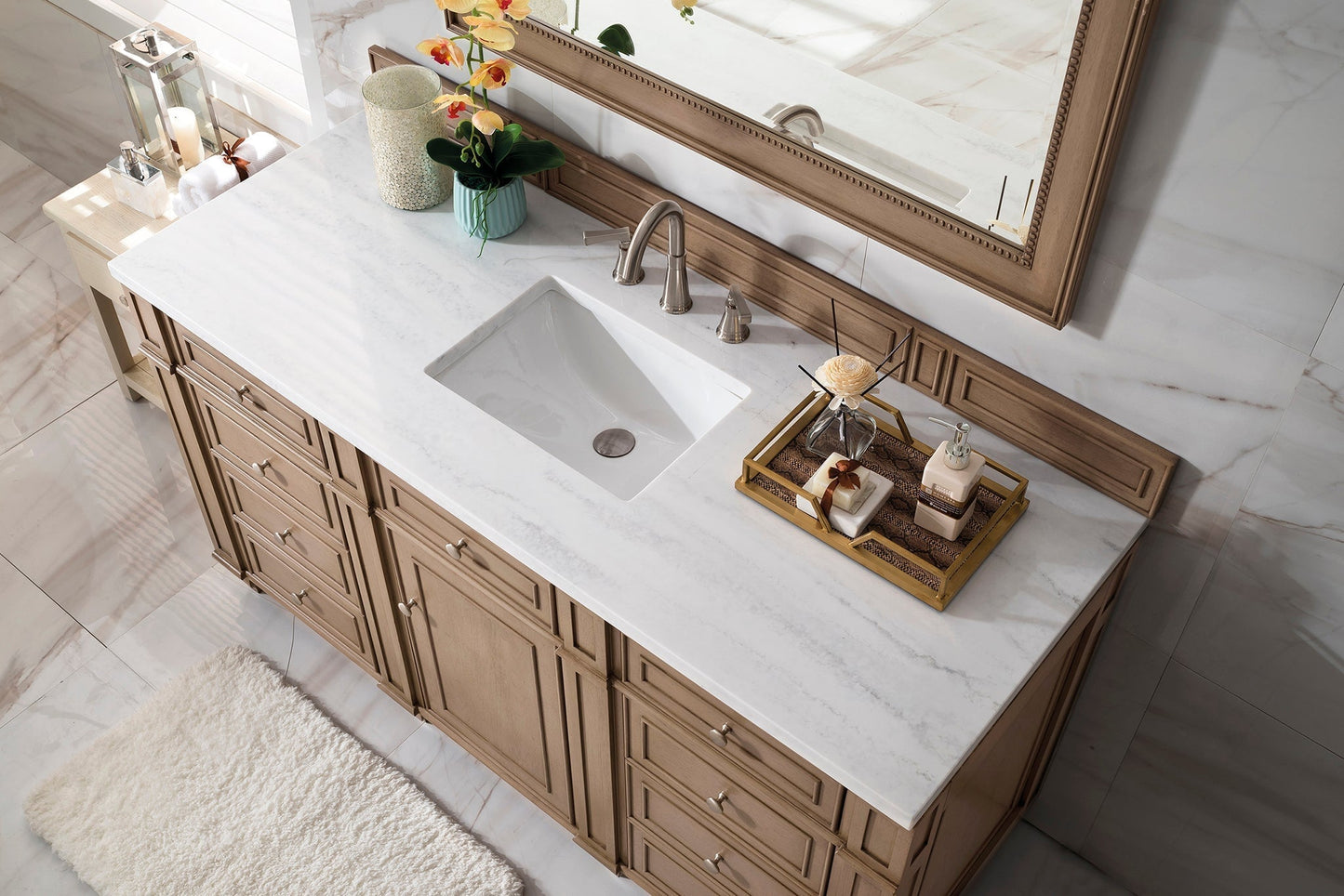 
                  
                    Bristol 60" Single Vanity in Whitewashed Walnut Double bathroom Vanity James Martin Vanities Arctic Fall Solid Surface 
                  
                