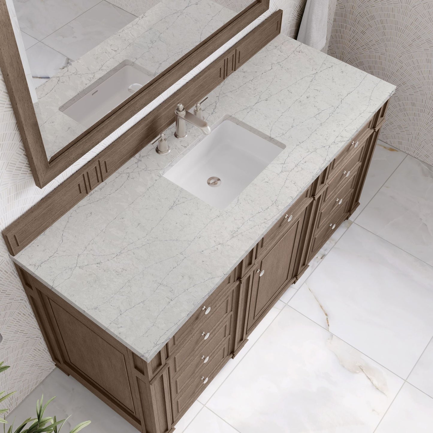 
                  
                    Bristol 60" Single Vanity in Whitewashed Walnut Double bathroom Vanity James Martin Vanities Eternal Jasmine Pearl Silestone 
                  
                