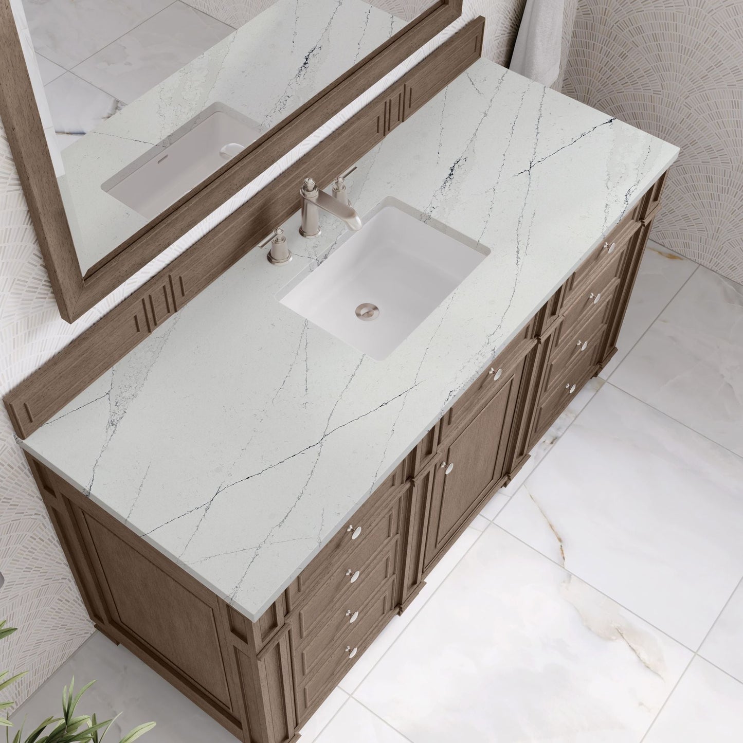 
                  
                    Bristol 60" Single Vanity in Whitewashed Walnut Double bathroom Vanity James Martin Vanities Ethereal Noctis Silestone 
                  
                