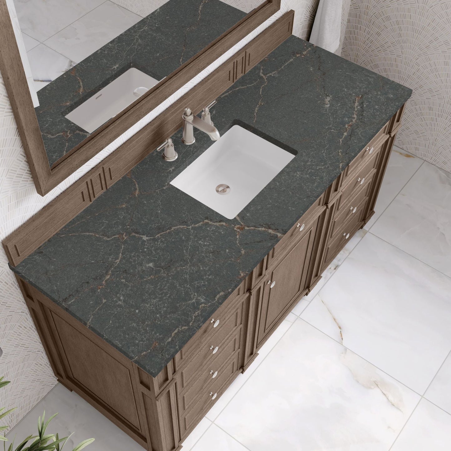 
                  
                    Bristol 60" Single Vanity in Whitewashed Walnut Double bathroom Vanity James Martin Vanities Parisien Bleu Silestone 
                  
                