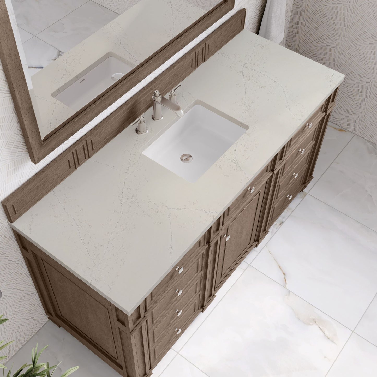 
                  
                    Bristol 60" Single Vanity in Whitewashed Walnut Double bathroom Vanity James Martin Vanities Siberian Silestone 
                  
                