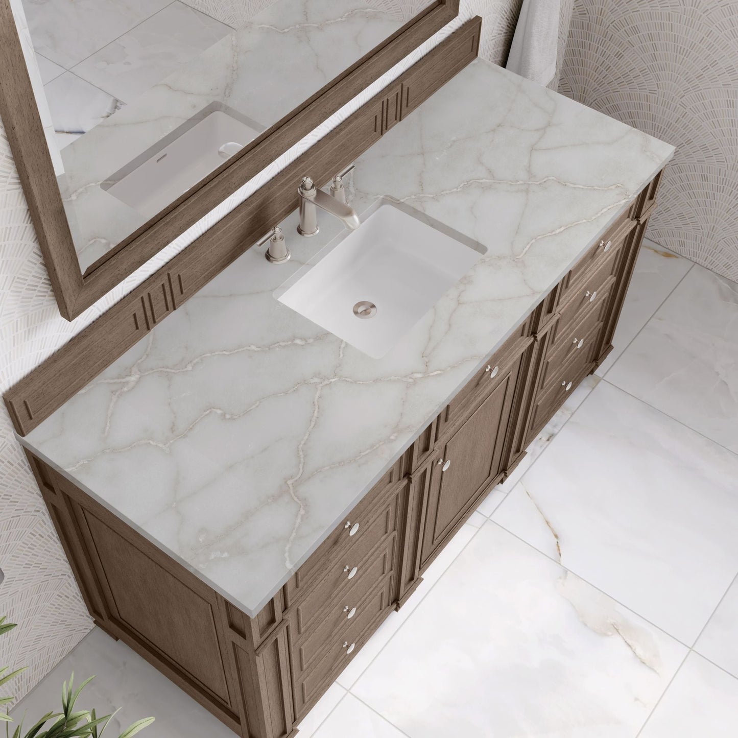 
                  
                    Bristol 60" Single Vanity in Whitewashed Walnut Double bathroom Vanity James Martin Vanities Victorian Silver Silestone 
                  
                