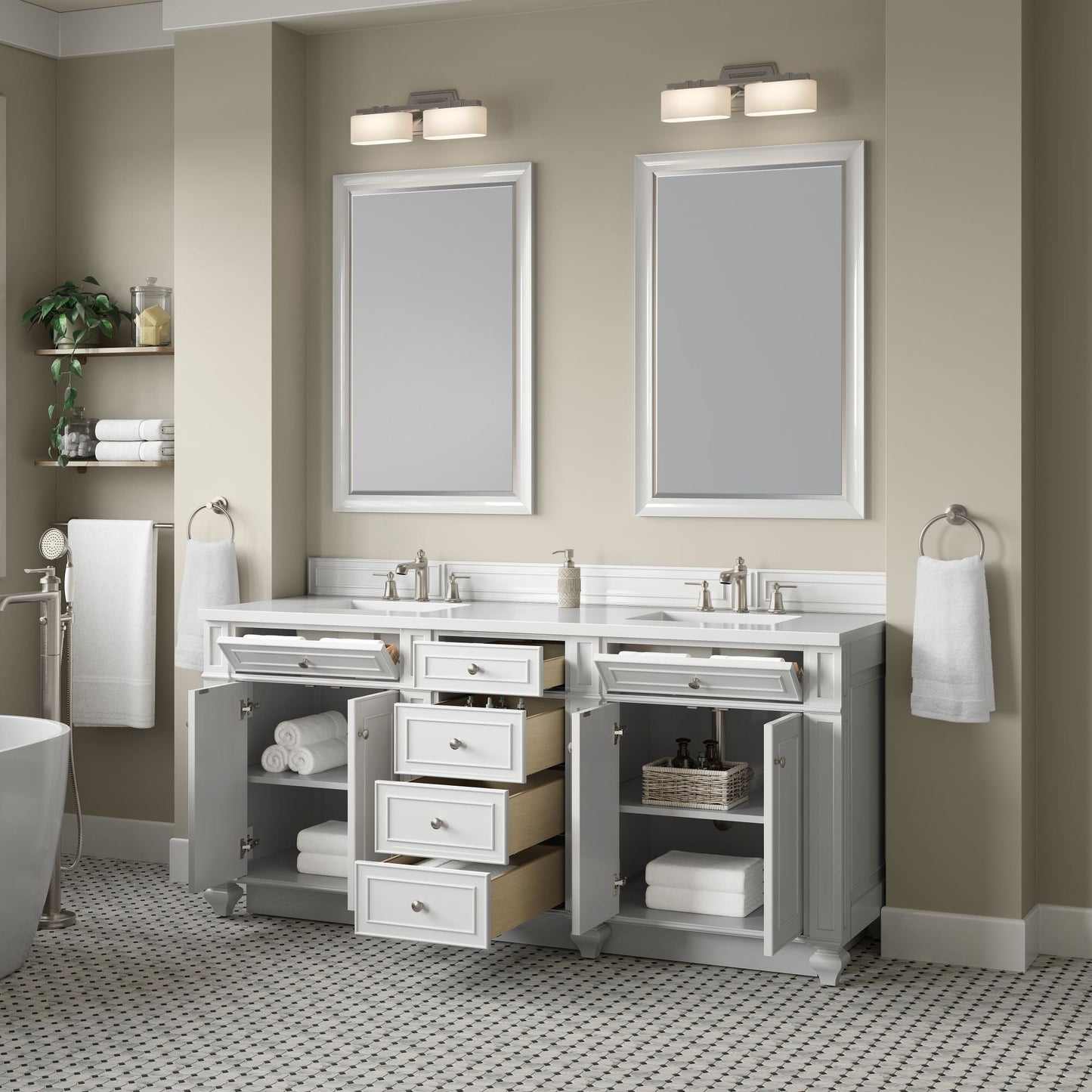 
                  
                    Bristol 72" Double Vanity in Bright White Double bathroom Vanity James Martin Vanities 
                  
                