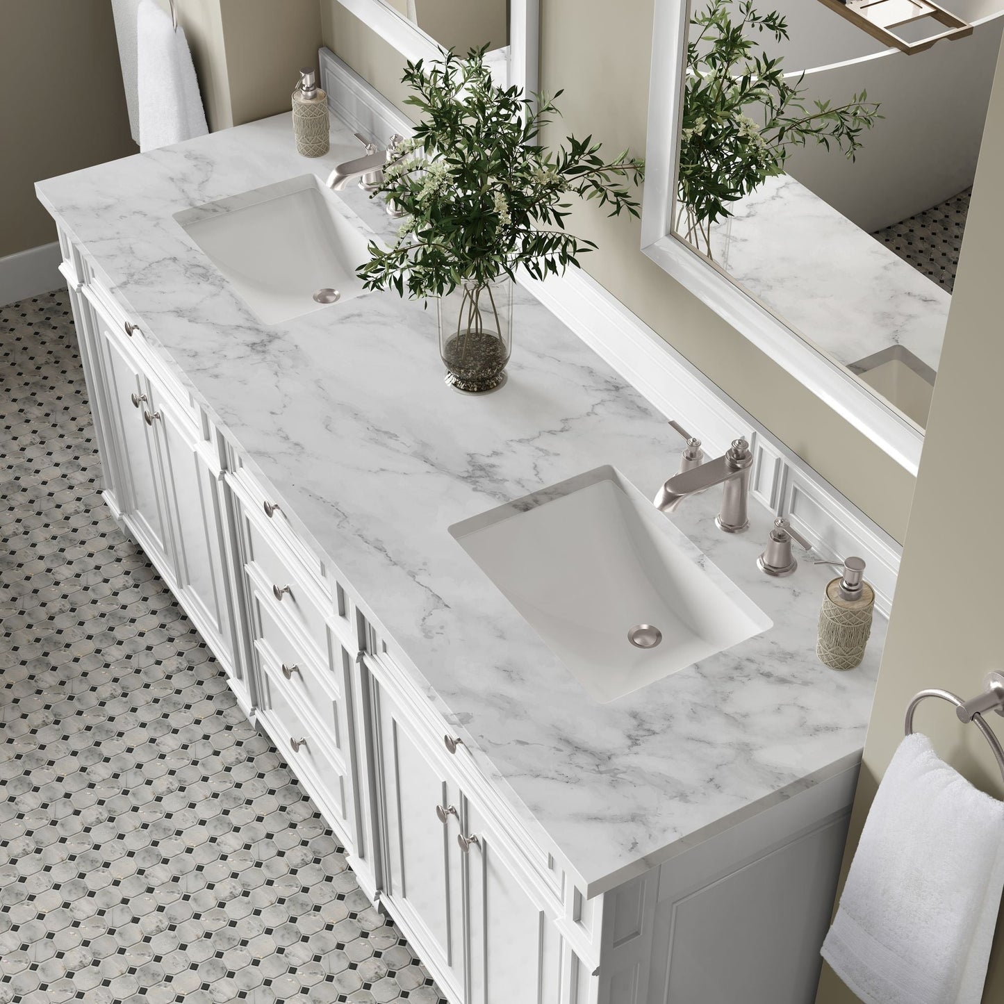 
                  
                    Bristol 72" Double Vanity in Bright White Double bathroom Vanity James Martin Vanities Carrara White Marble 
                  
                